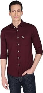 U.S. POLO ASSN. Cotton Mens Shirt - Regular Fit, Casual Wear Shirts for Men- Wine, XXL