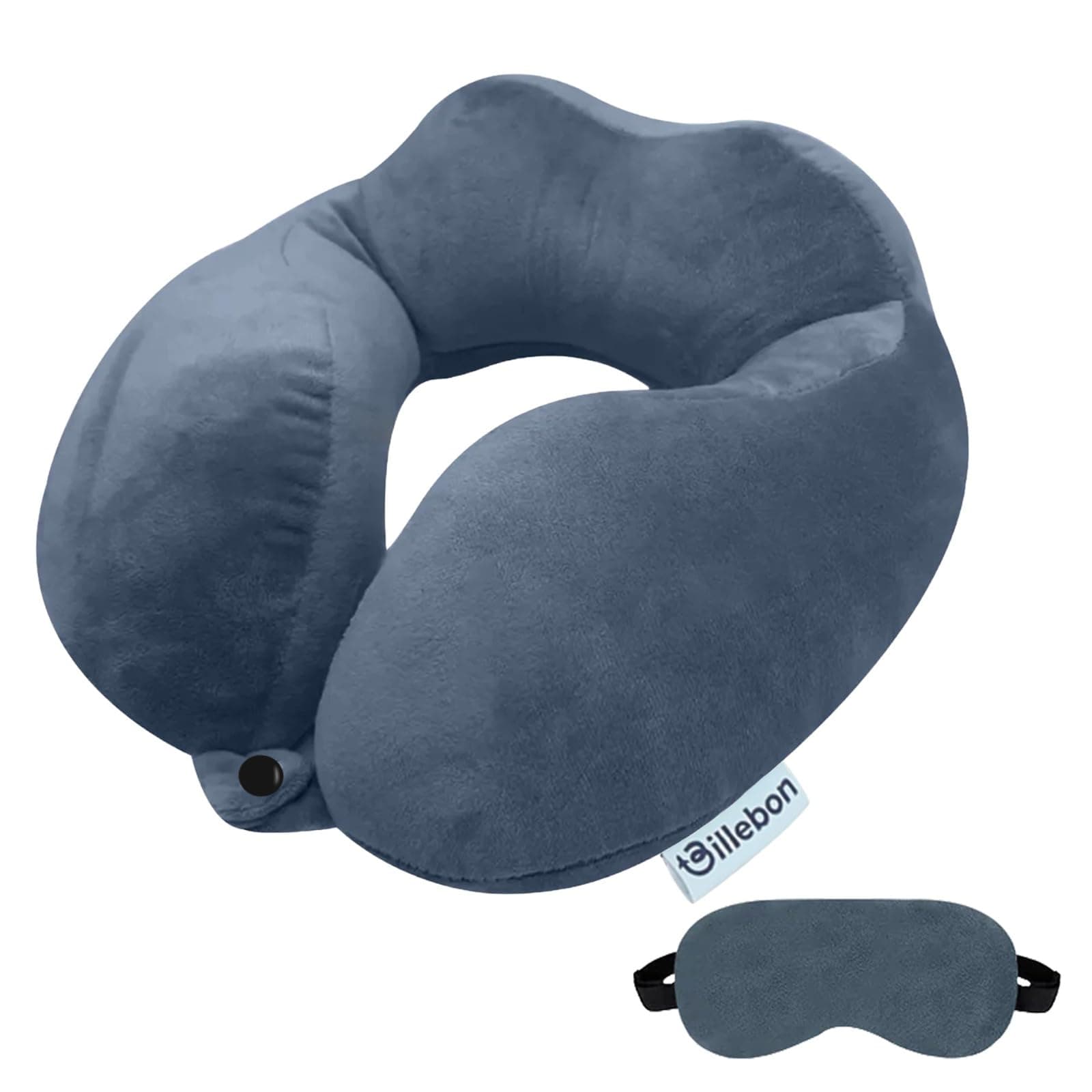 Billebon Premium Fiber Filled Neck Pillow, Aeroplane Travel Pillow Neck Adjustable 360 Degree Support Headrest Neck Support Comfortable Pillow with Eye Mask
