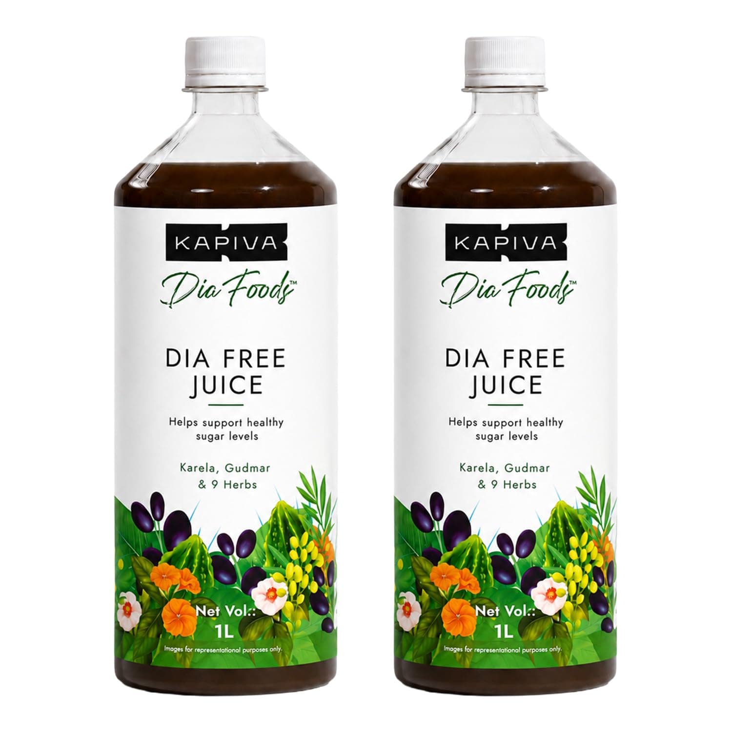 Kapiva Dia Free Juice, 1L | Clinically Proven Diabetic care | Amla, Karela, Jamun, Guduchi & 7 More (Pack of 2)