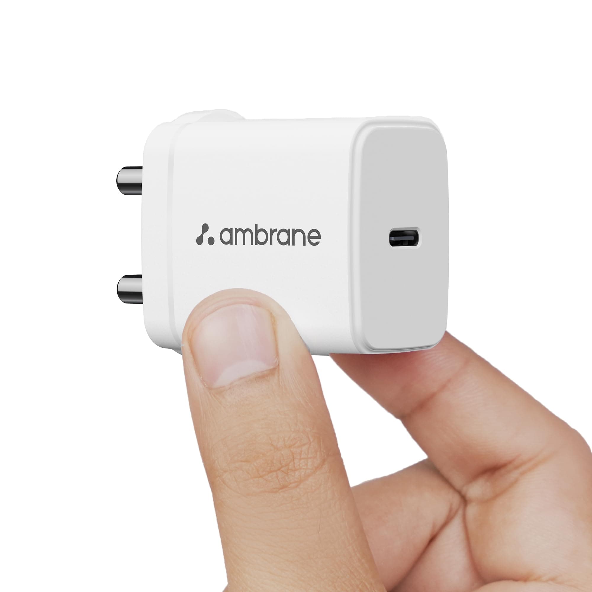 Ambrane 25W Type C Fast Charger Mobile GAN Adapter Charging for iPhone 17/16/15/14/13/12 Series, Samsung & Other Type-C Devices | Multiple Protection, Compact Design PD Technology (Charge 25, White)
