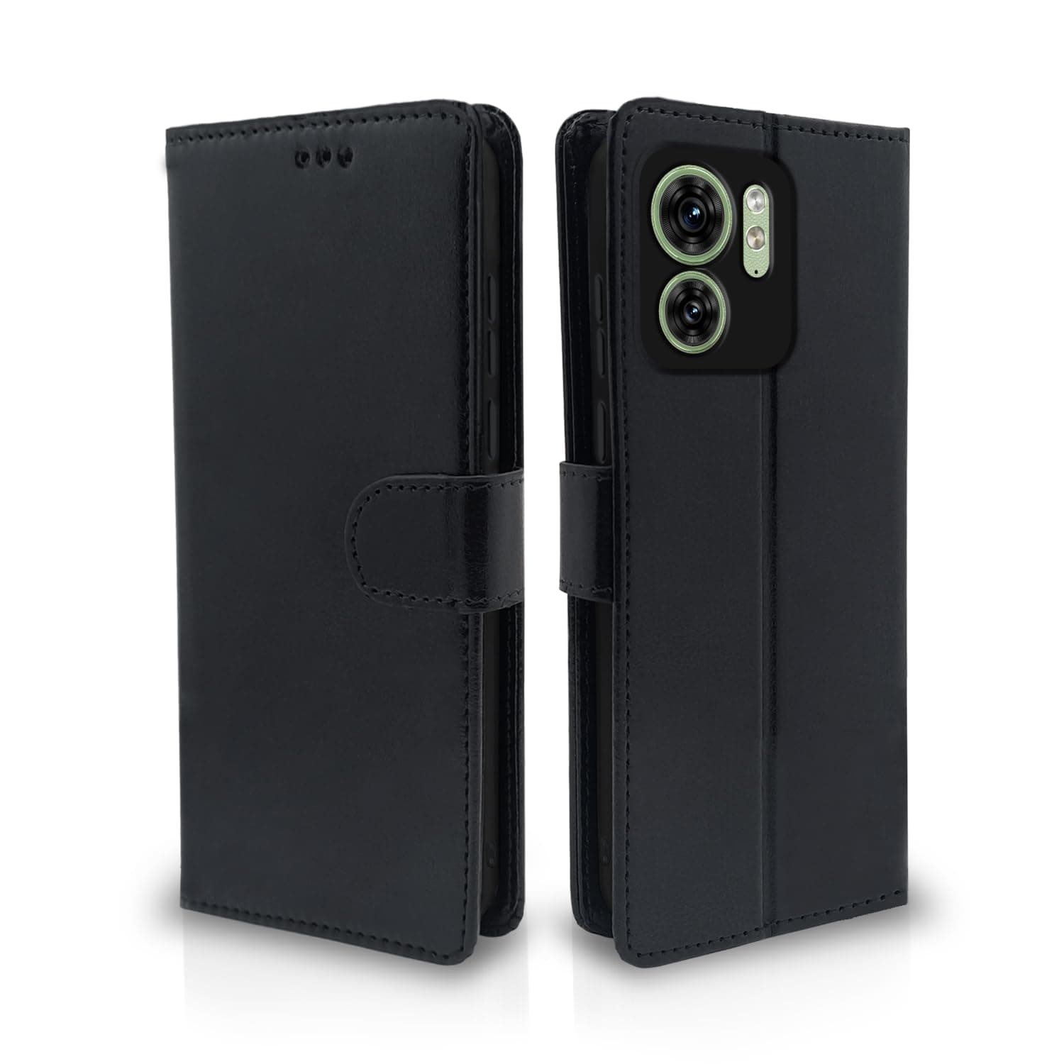 Pikkme Moto Edge 40 Flip Cover Leather Finish | Inside TPU with Card Pockets | Wallet Stand and Shock Proof | Complete Protection Flip Case (Black)