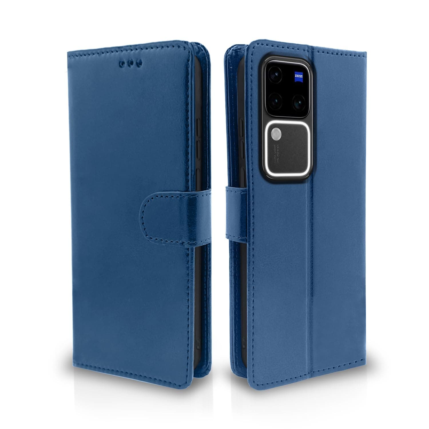 Pikkme Vivo V30 Pro 5G Flip Cover Leather Finish | Inside TPU with Card Pockets | Wallet Stand and Shock Proof | Complete Protection Flip Case (Blue)