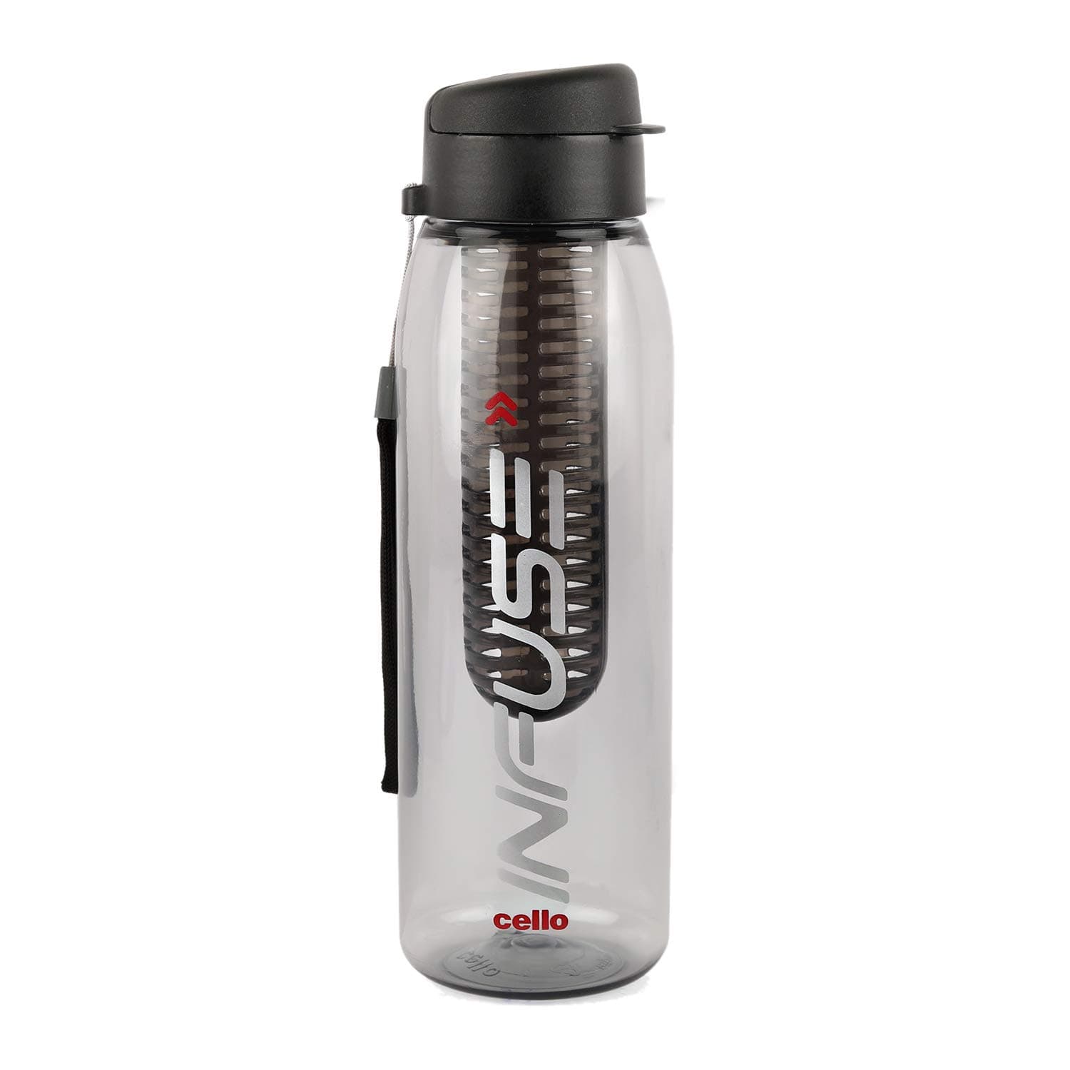 CELLO Fruit Infuser Water Bottle 800ml, Black | Wide Sealed Flip-Top Cap, Leak-Proof & Durable | Airtight, Reusable | Detox Fruit Infuser Bottle for Fridge, Gym, Office, Travel, Kitchen & Trekking