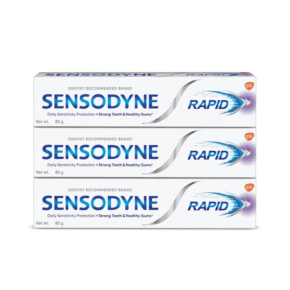 Sensodyne Toothpaste Rapid Combo pack, Sensitive tooth paste to help beat sensitivity fast, 240 gm multi-pack (80 gm x 3)