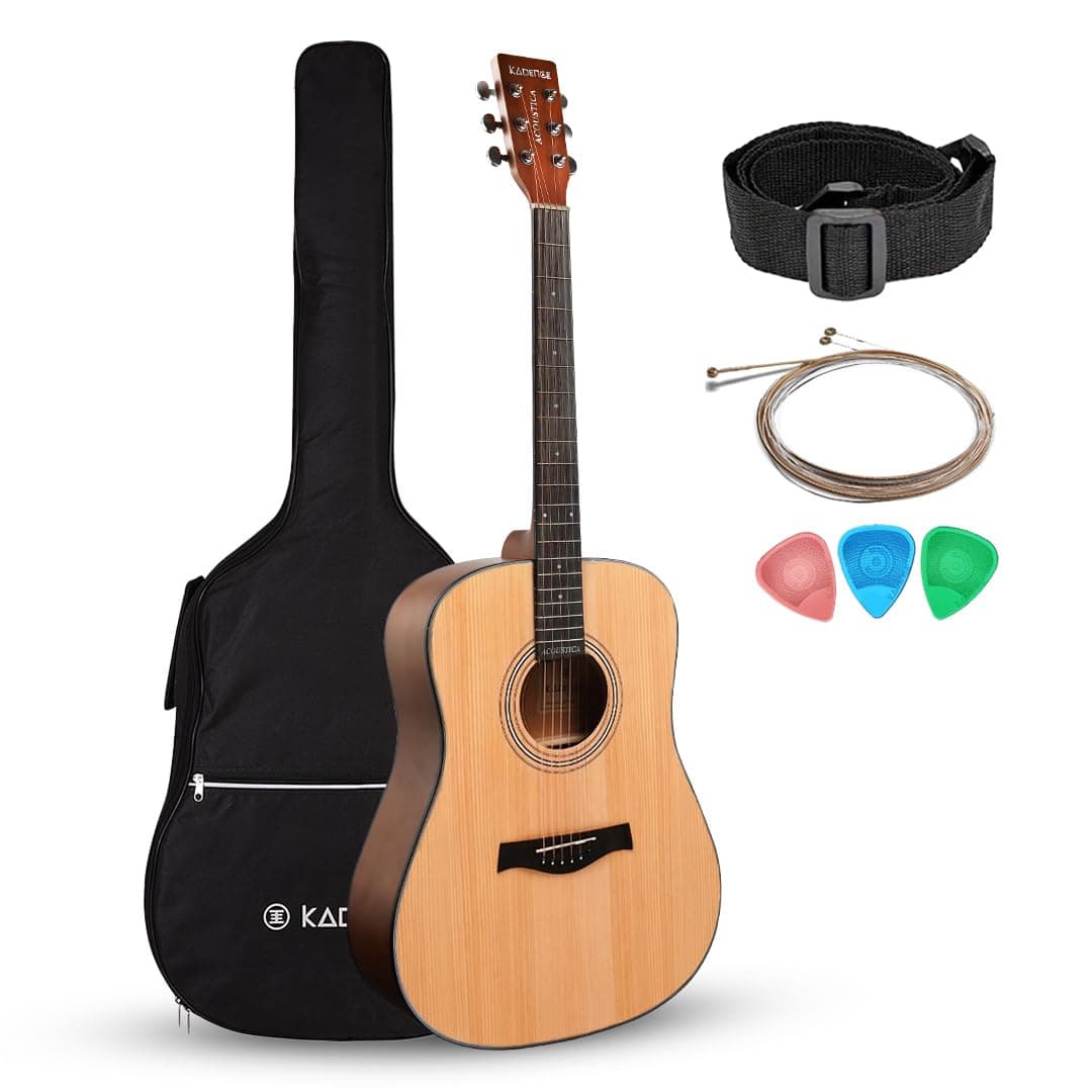 Kadence A281NA-C Acoustica 41" Acoustic Guitar | Dreadnought | Spruce Wood | Comes with Bag, Strap, Picks, Strings | Includes Learning Course | Natural