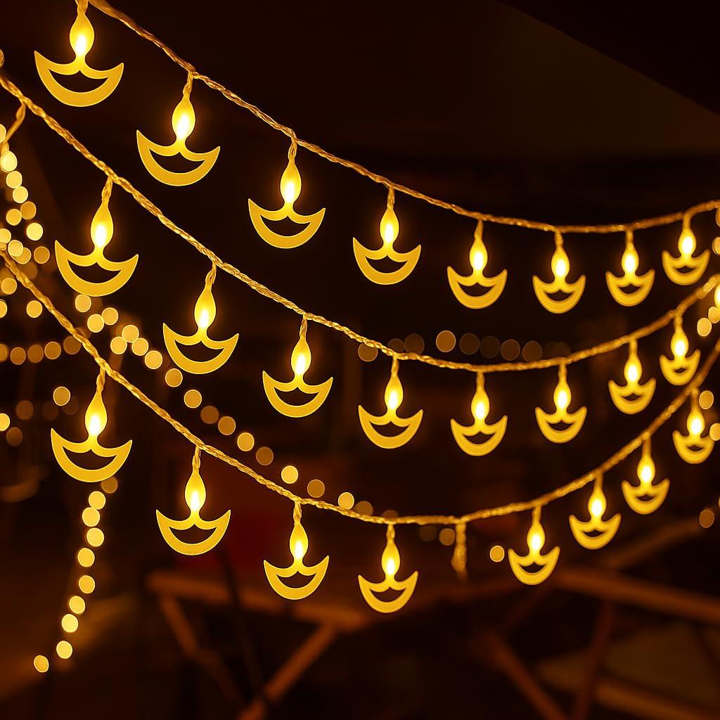 Desidiya® Diya Shape Diwali Lights for Decoration for Home- 12 LED Warm White Diwali Fairy String Lights for Home, Mandir, and Durga Pooja Room, Mandir Decor (Indoor/Outdoor)