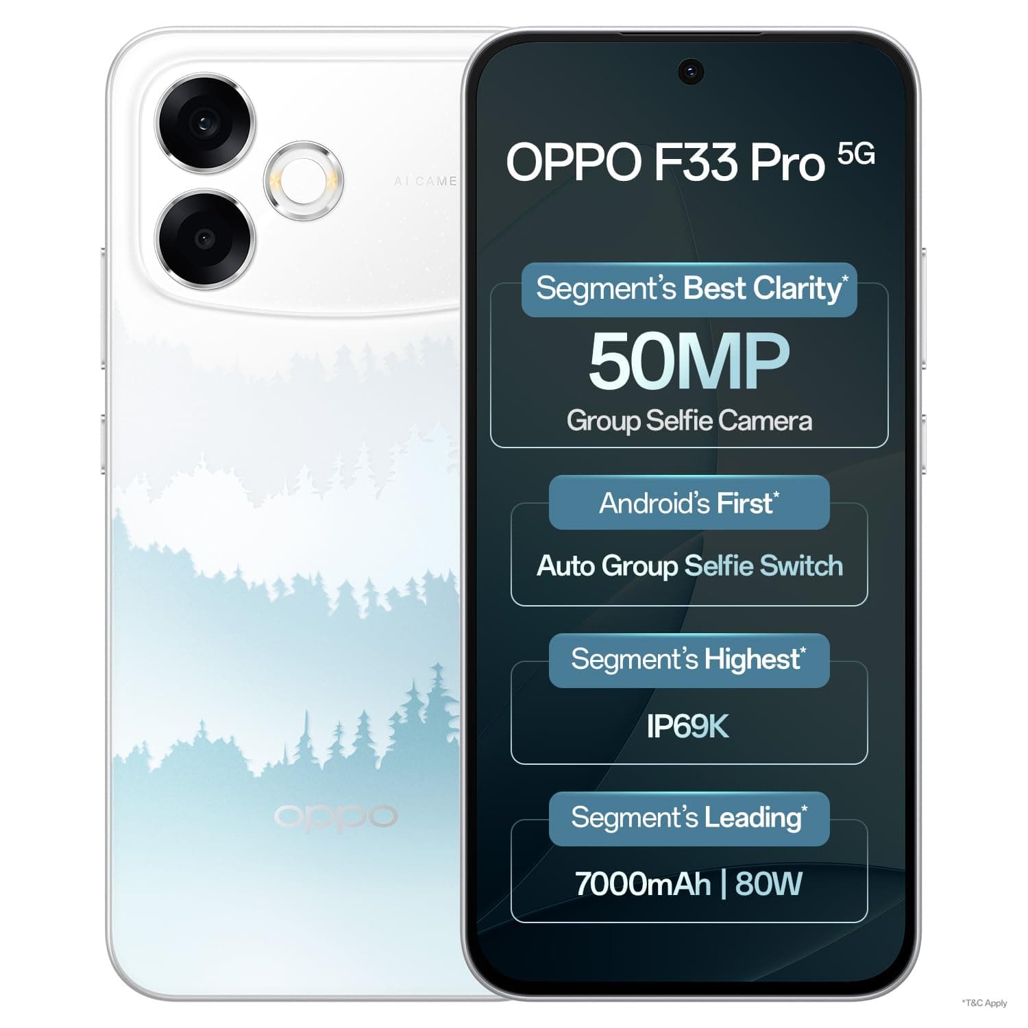 Oppo F33 Pro 5G Smartphone (8GB RAM, 256GB Storage, Misty Forest) |50MP Ultrawide Selfie Camera|7000 mAh Long Battery Life | 80W Fast Charging-with No Cost EMI/Bank Offers