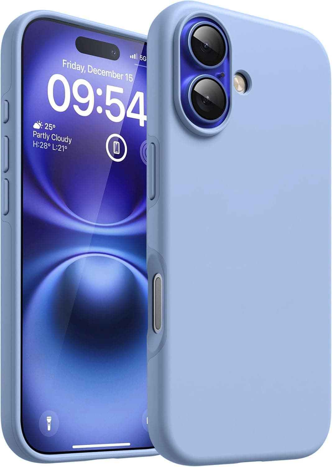DIZORO Compatible for iPhone 16 Case Slim Liquid Silicone 3 Layers Full Covered Soft Gel Rubber Phone Case Protective Cover 6.1 Inch -Off Blue