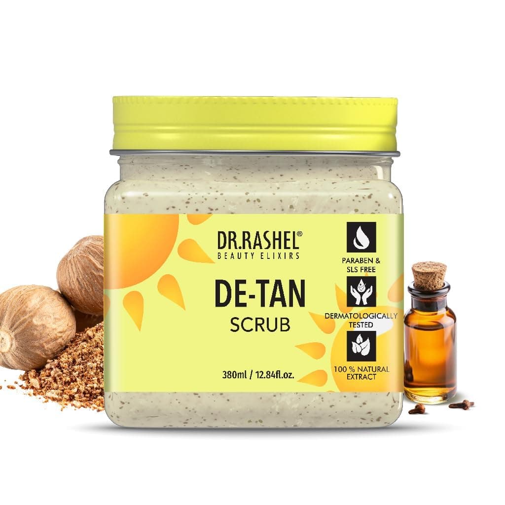 DR.RASHEL Beauty Elixirs De-Tan Scrub for Face & Body with Vitamin C, Walnut Shell Removes Tan, Dead Skin & Blackheads Deep Exfoliating Scrub for Men & Women 380ml