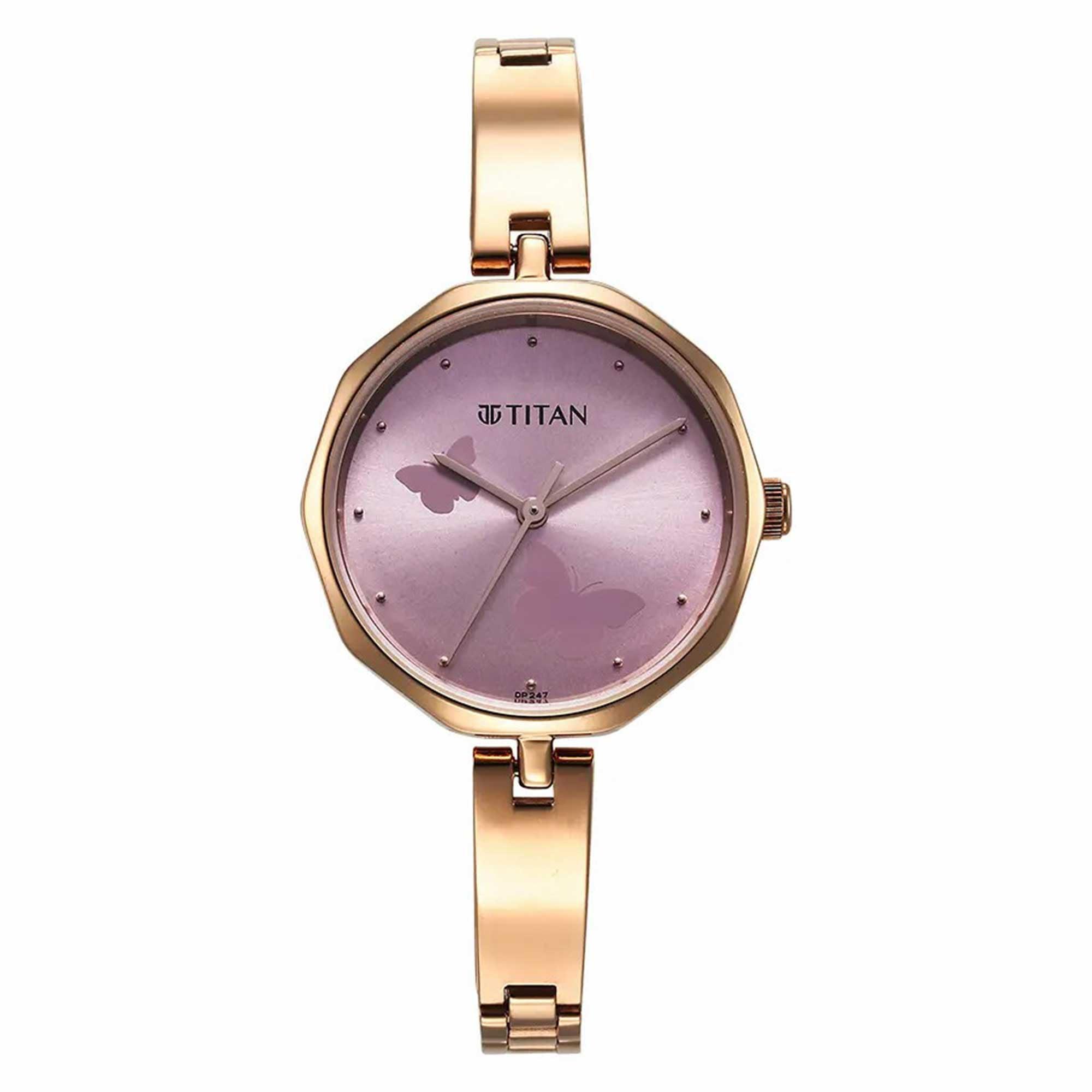 Titan Karishma Quartz Analog Lavender Dial Rose Gold Stainless Steel Strap Watch for Women - NT2702WM02