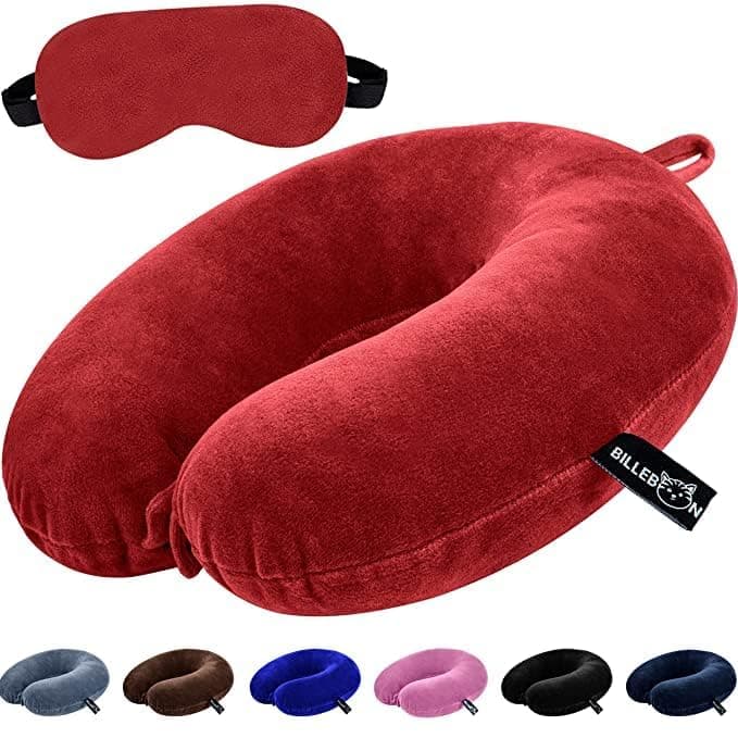 Billebon Premium Neck Pillow for Travelling Airplane Travel Pillow Comfortable Head Rest Neck Holder Pillow (Red with Eye Mask)