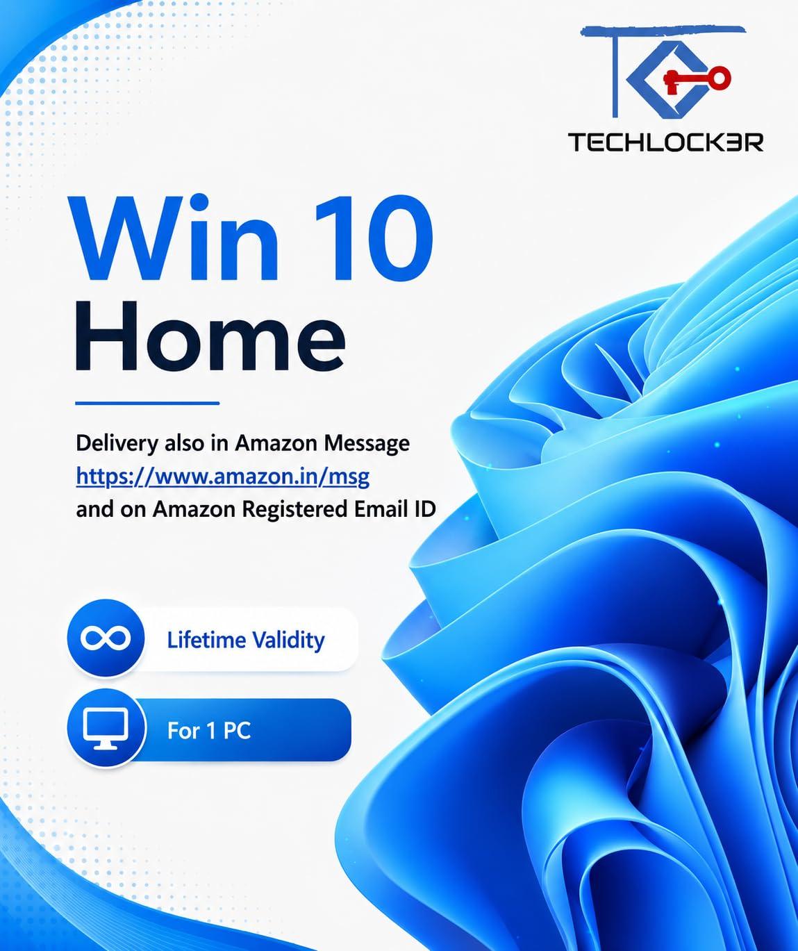 TECHLOCKER Win 10 Home Edition Lifetime Activation License Key | 1 User/PC/Laptop | 32/64 bit | Delivery via Email | Motherboard Bind License |
