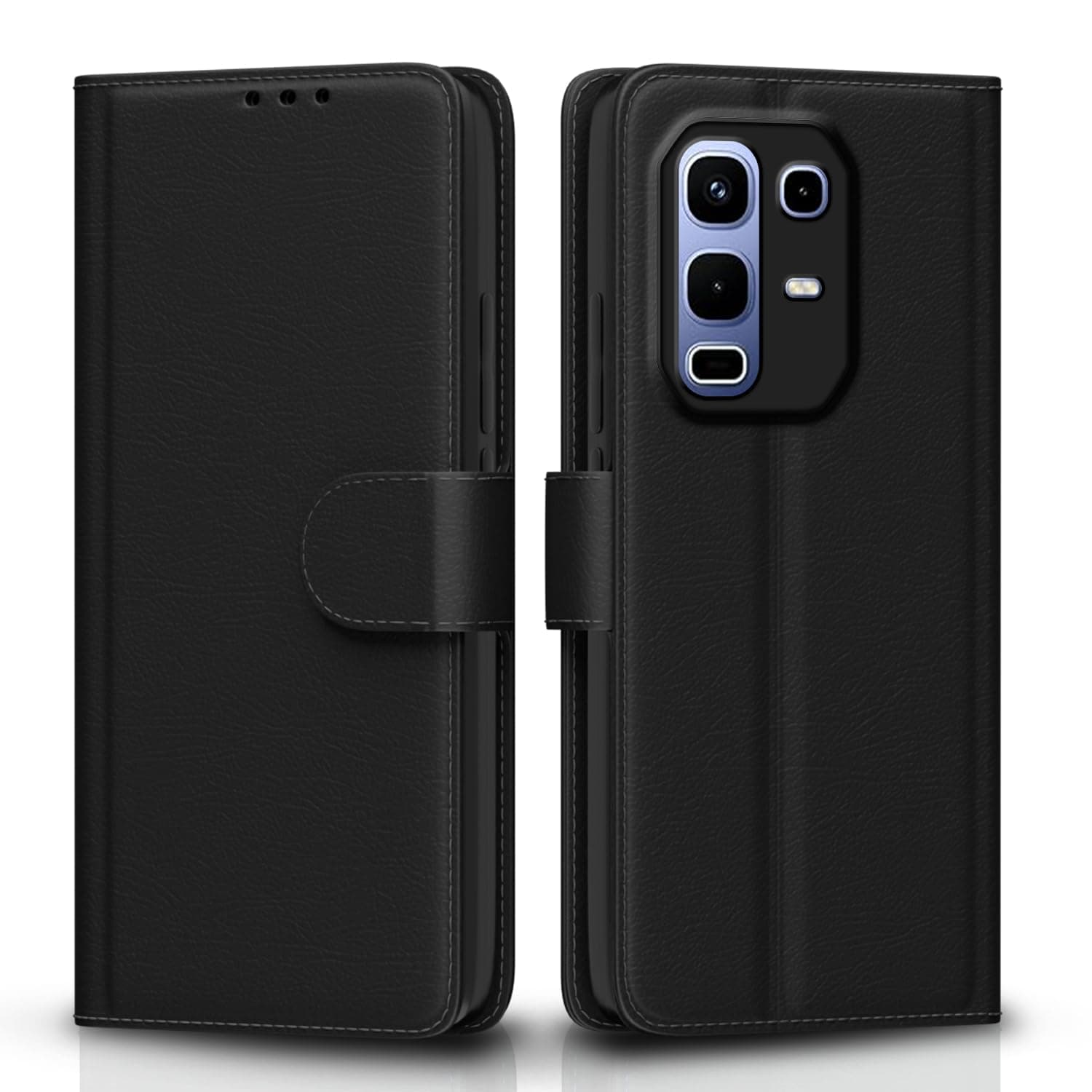 Pikkme Flip Cover for Infinix Note 50s 5G Leather Finish | Inside TPU with Card Pockets | Wallet Stand and Shock Proof | Complete Protection Flip Case (Black)