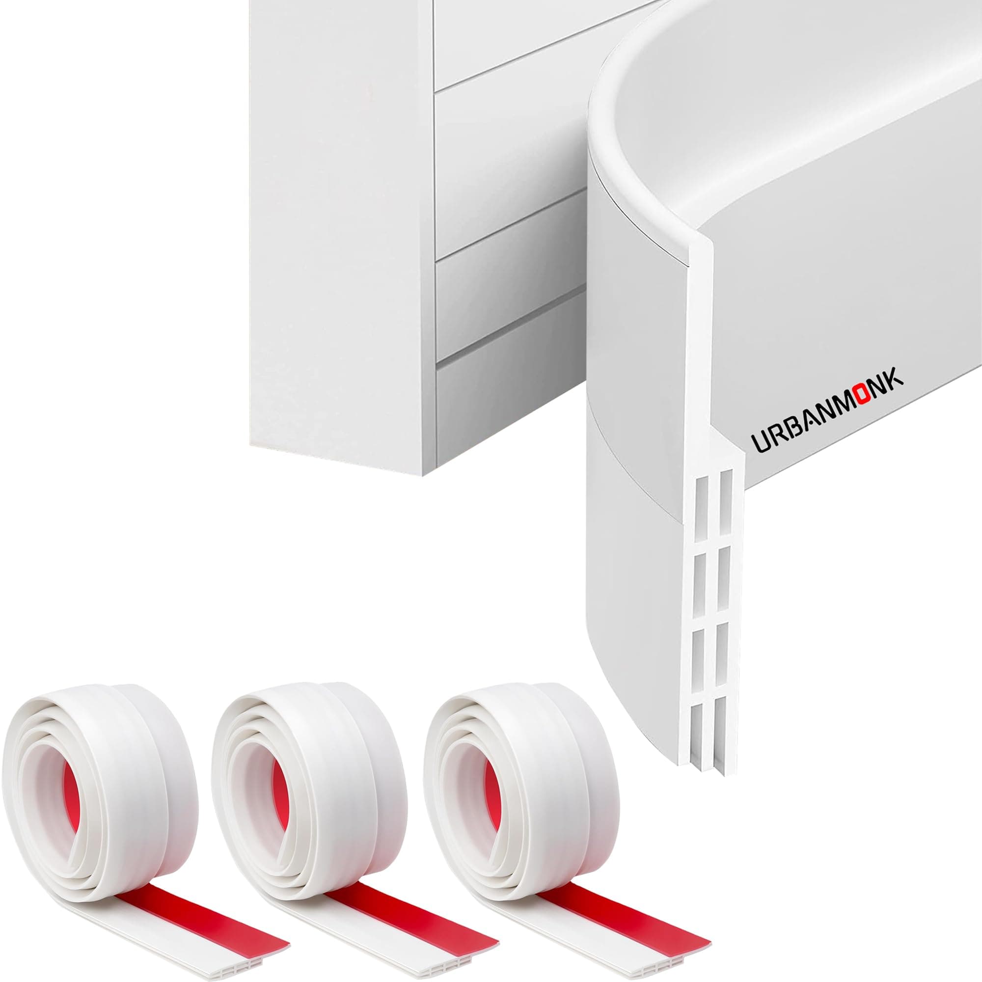 URBANMONK 3-Pack Silicon Door Bottom Sealing Strip | Self Adhesive Door Gap Filler Rubber | Bottom Sealing Strip Guard |White, 39 Inch