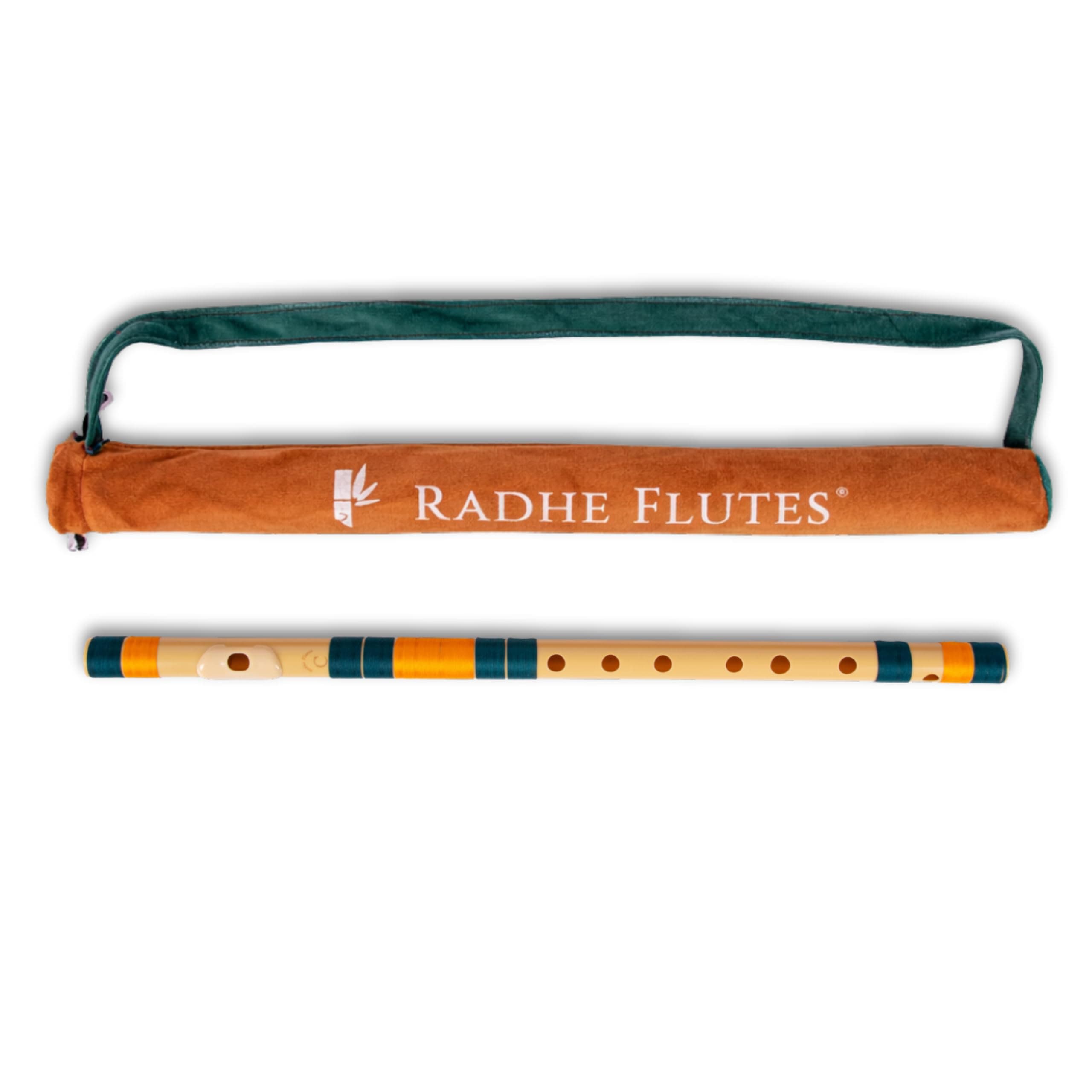 Radhe Flutes | PVC Fiber | C Natural | Right Handed | Dark Green & Orange Threads | Assorted Colours for Velvet Cover + Complete Flute Beginners Online Course In Hindi and English