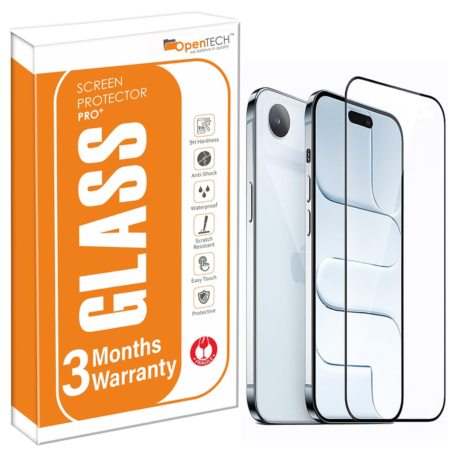 OpenTech® Military-Grade Tempered Glass Screen Protector Compatible for iPhone 17 Air with Edge to Edge Coverage - Case Friendly, Anti-scratch and Bubble free installation kit (6.5 Inches)