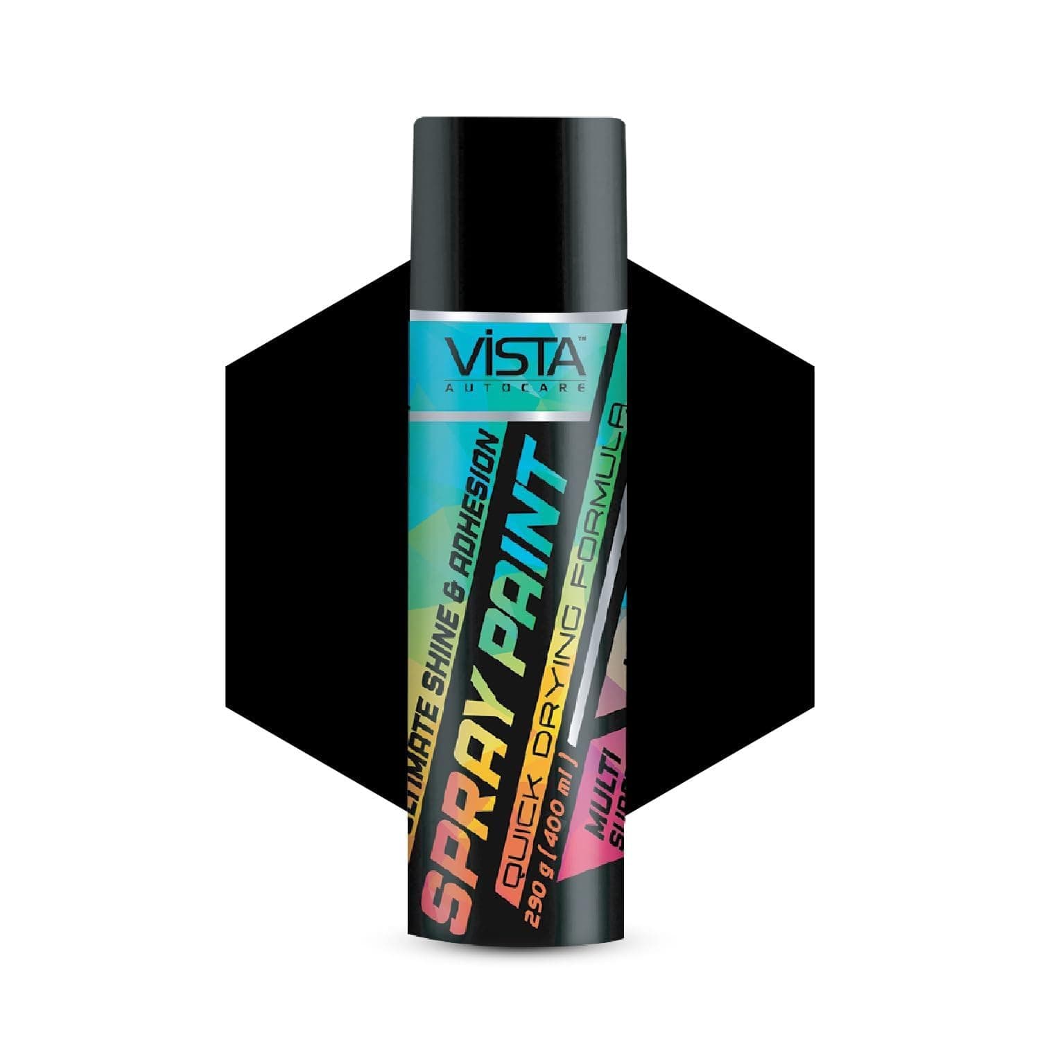 Vista Auto Care Spray Paint 400 ml (290 g) Quick Drying with Gloss finish for Metal, Wood, Walls | DIY Acrylic Spray Paint (Black Matte)