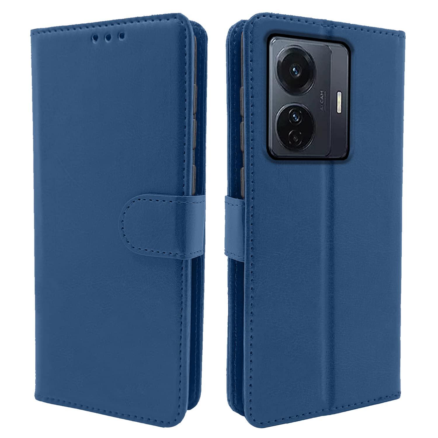 Pikkme Flip Cover for Vivo T1 Pro 5G/ iQOO Z6 Pro 5G | Leather Finish | Shockproof with Card Pockets & Wallet Stand | Ultimate Protection Case(Blue)