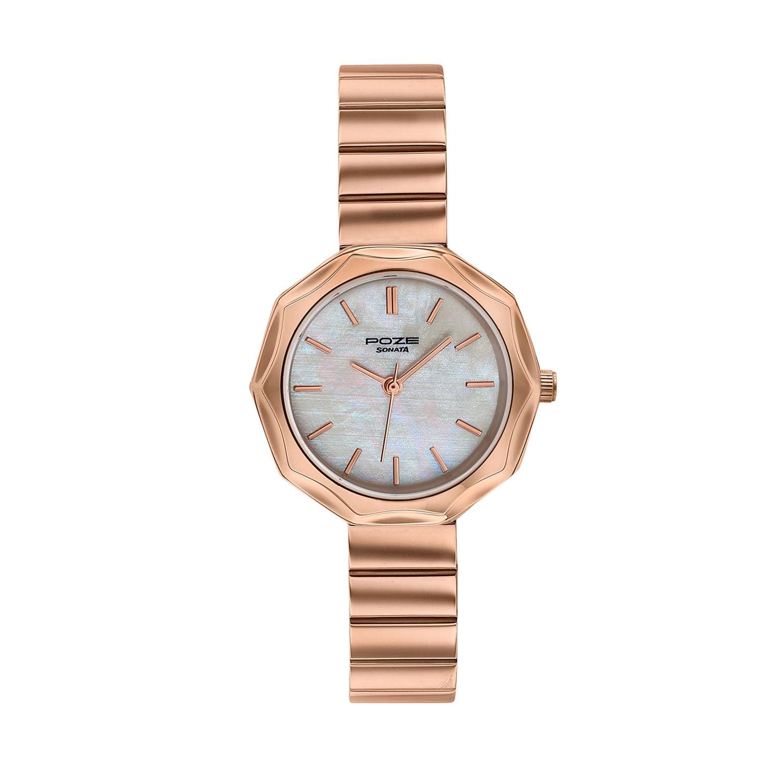 Sonata Poze 9 with Quartz Analog White Dial IPRG SS Cut fold Strap Watch for Women - SP80184WM01W