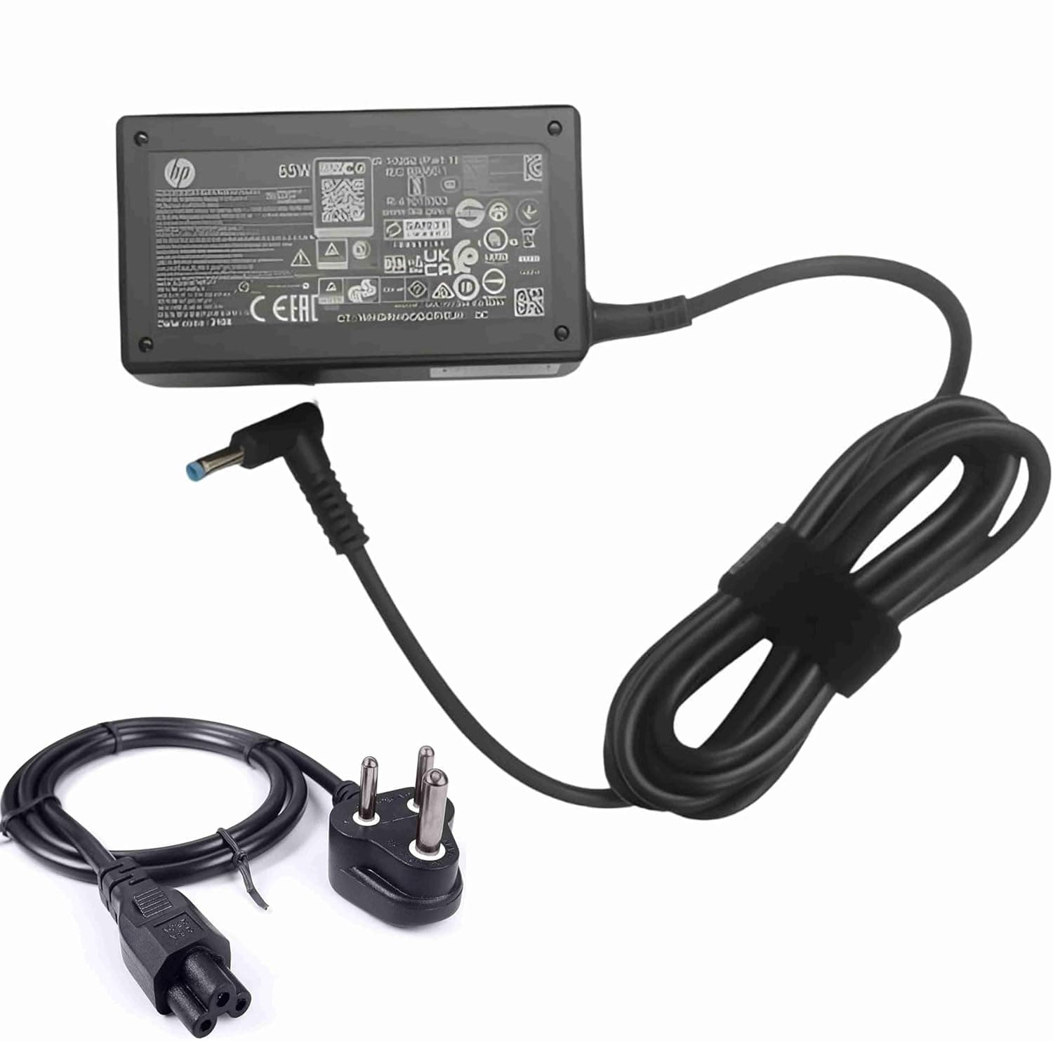 Maxelon Power Cable & HP 65W AC Blue Pin Laptops Charger Adapter 4.5mm fit for HP Pavilion Black
