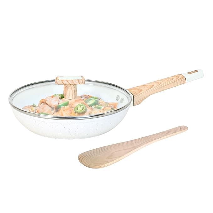 Kreme Ceracook Ceramic Coated Granite Fry Pan 1.8L/24cm with Glass Lid, ISI Certified Frying Pan, Forged Aluminium, Gas & Induction Use, Non Toxic, PFAS & PTFE Free, 1 Year Warranty, Ivory