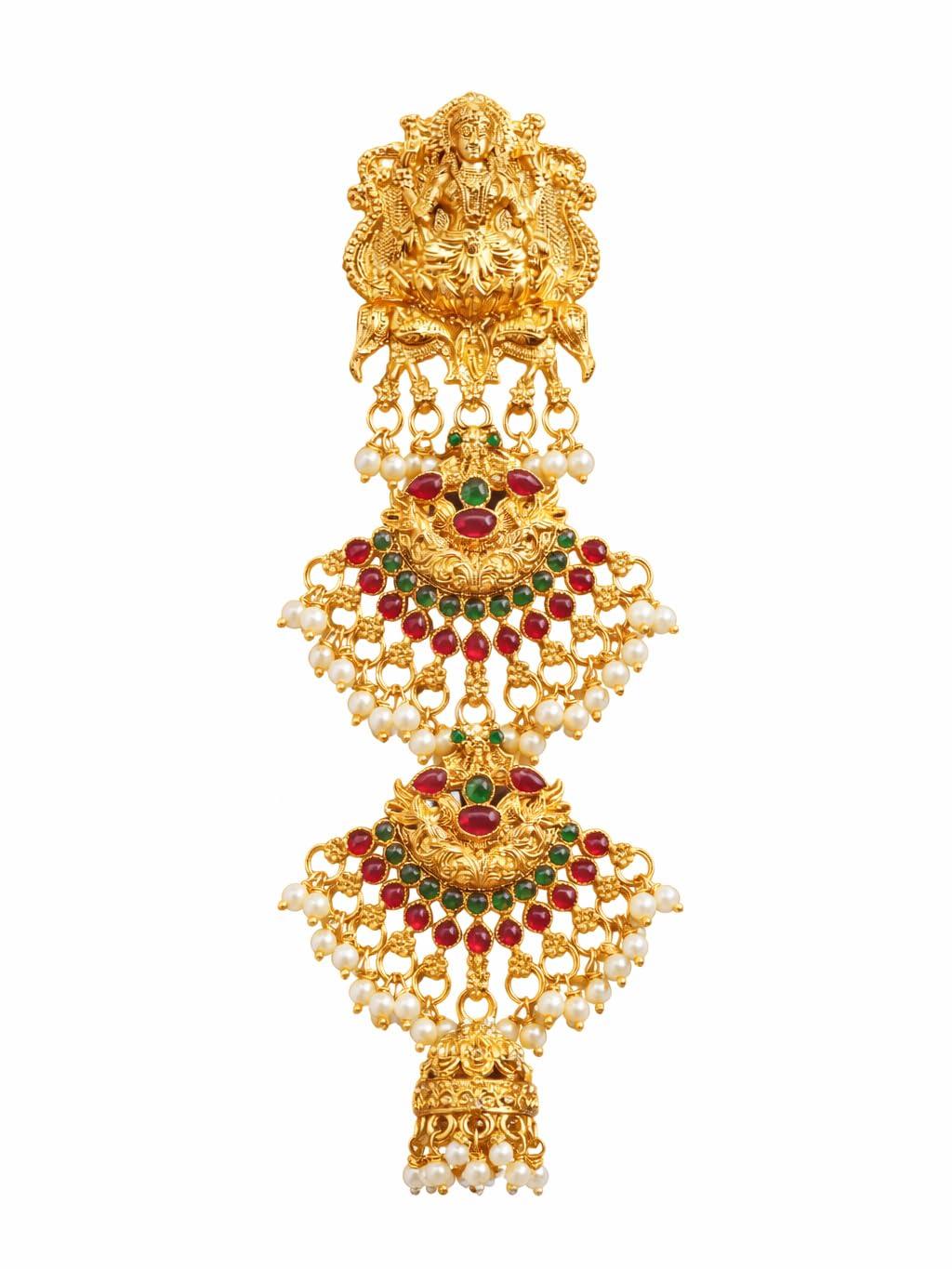 Diksha Collection Lakshmi Hair Pins Gold Plated Laxmi Design Bridal Jadai Billai Wedding Hair Braid Accessories Hair Choti South Indian Traditional Hairpins Bridal Bharatanatyam Hair Accessories Pack of 1 for Girls/women | Jada Billai Lakshami Choti
