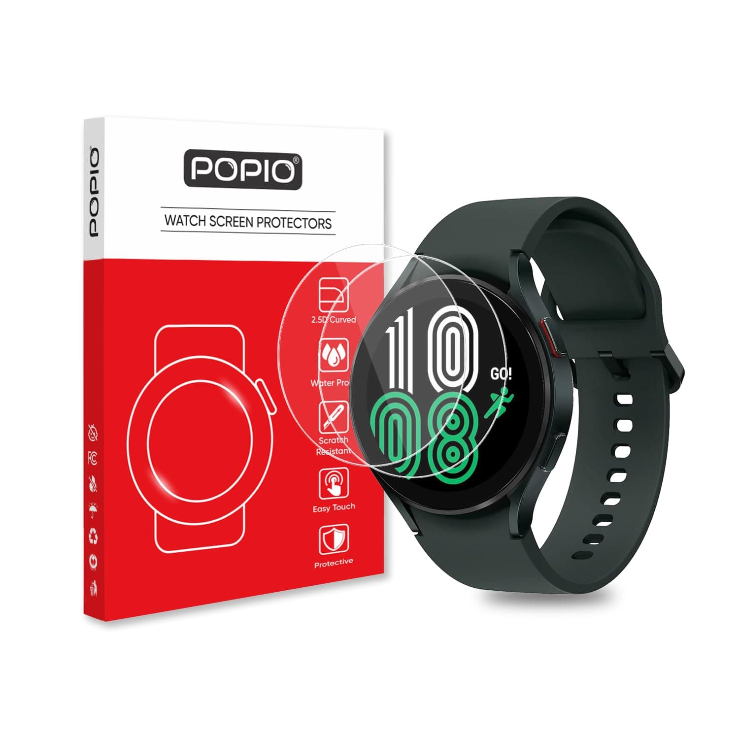 POPIO Military-Grade Gorilla Tempered Glass Screen Protector for Samsung Galaxy Watch 4/5 / 6/7 (44mm) (1.4" inch), Pack of 2