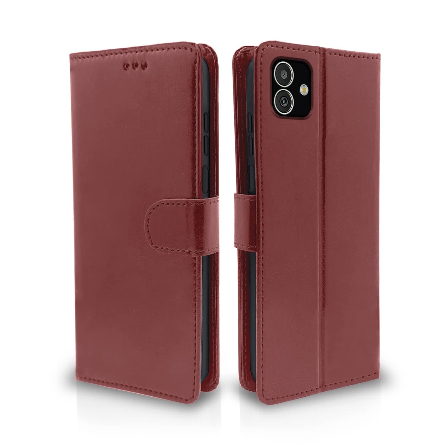 Pikkme Samsung Galaxy F14 5G Flip Cover Leather Finish | Inside TPU with Card Pockets | Wallet Stand and Shock Proof | Complete Protection Flip Case (Brown)