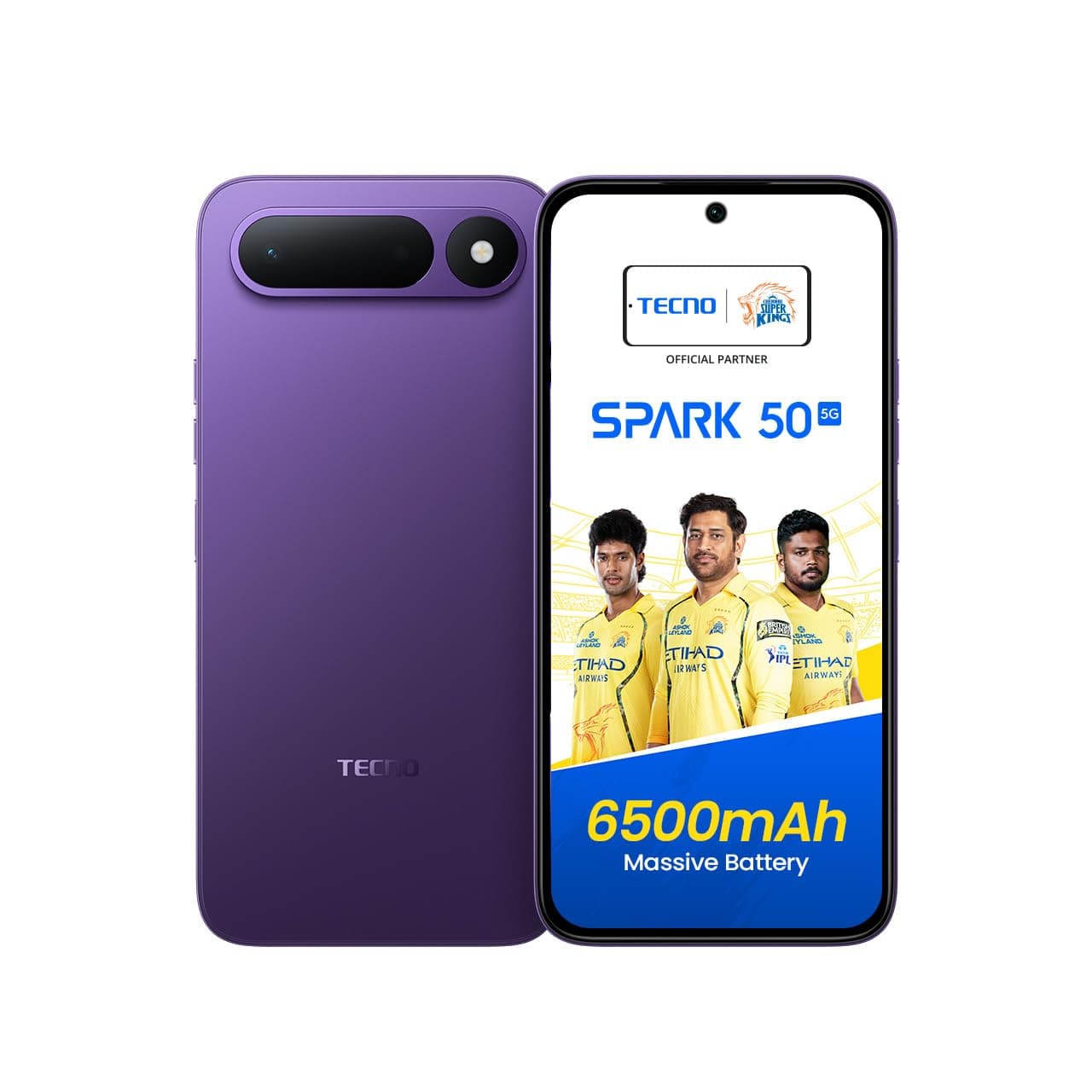 Tecno Spark 50 5G (Fantasy Purple, 4GB+128GB) | 6500mAh Battery + 45W Fast Charger | Upto 18GB* RAM | MIL-STD 810H Protection | Fastest 8X Network Speed* with URSP | 120Hz Smooth Display