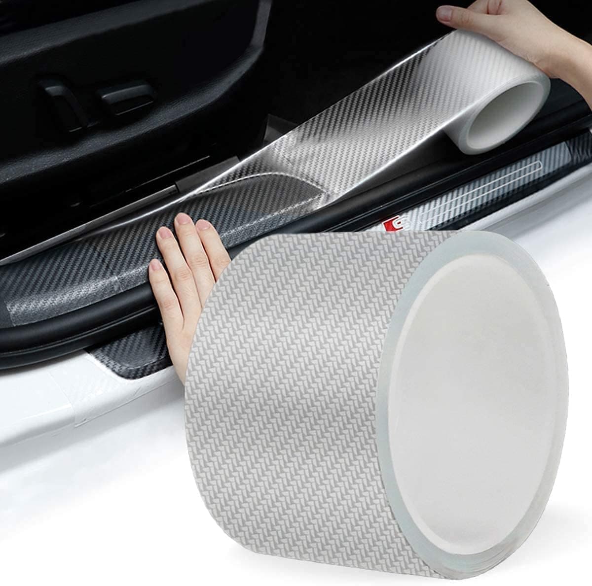 Kmils Carbon Fiber Car Door Sill Protector Strip, Anti-Scratch Adhesive Tape for Car Interior/Exterior, Waterproof & Durable Auto Protection Film (5cm x 5m) (Transparent)