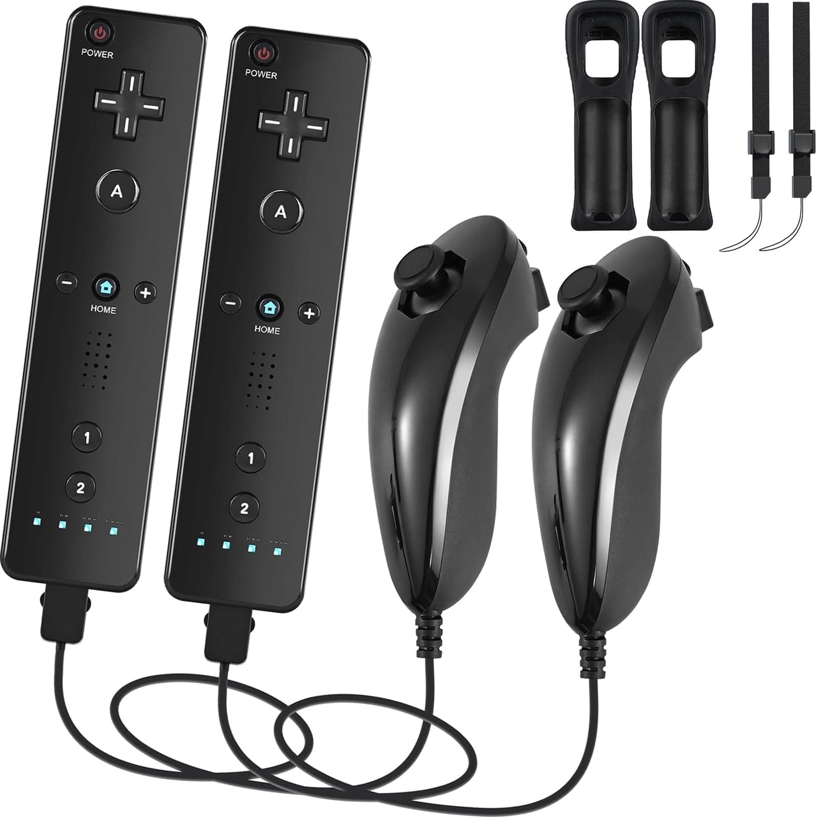 2 In 1 Wireless Remote Controller, 2 Pairs Remote For Wii Motion Plus, Built-in Motion Plus Compatible with Nunchuks, Gamepad Control Compatible with Nintendo Wii/wii U Remote (2 Pairs Remote&Gamepad, Black)
