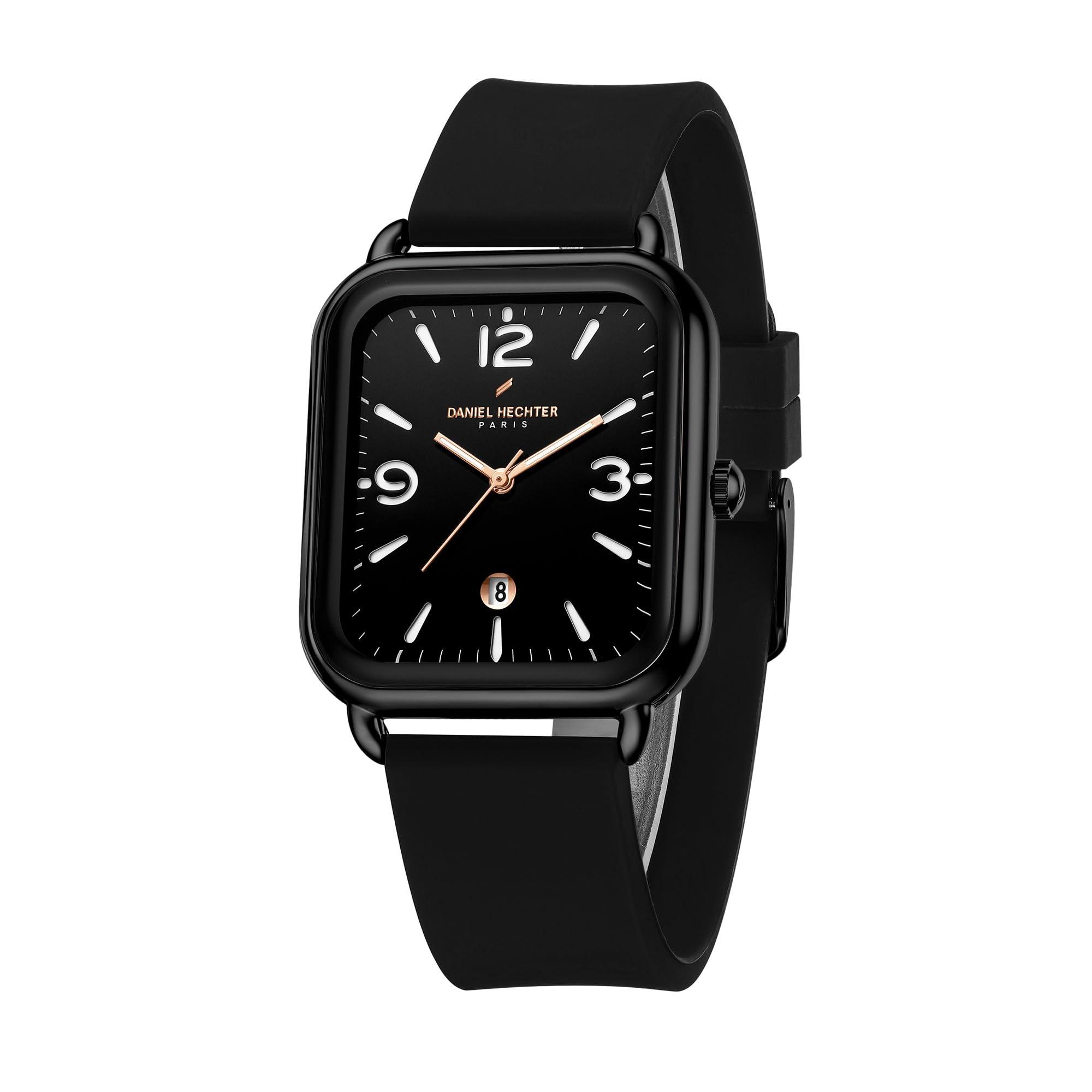 Daniel Hechter Paris Gabrielle Collection Luxury Analog Watch for Women with Square Dial, Date Display and Silicone Strap - DHW2021-01