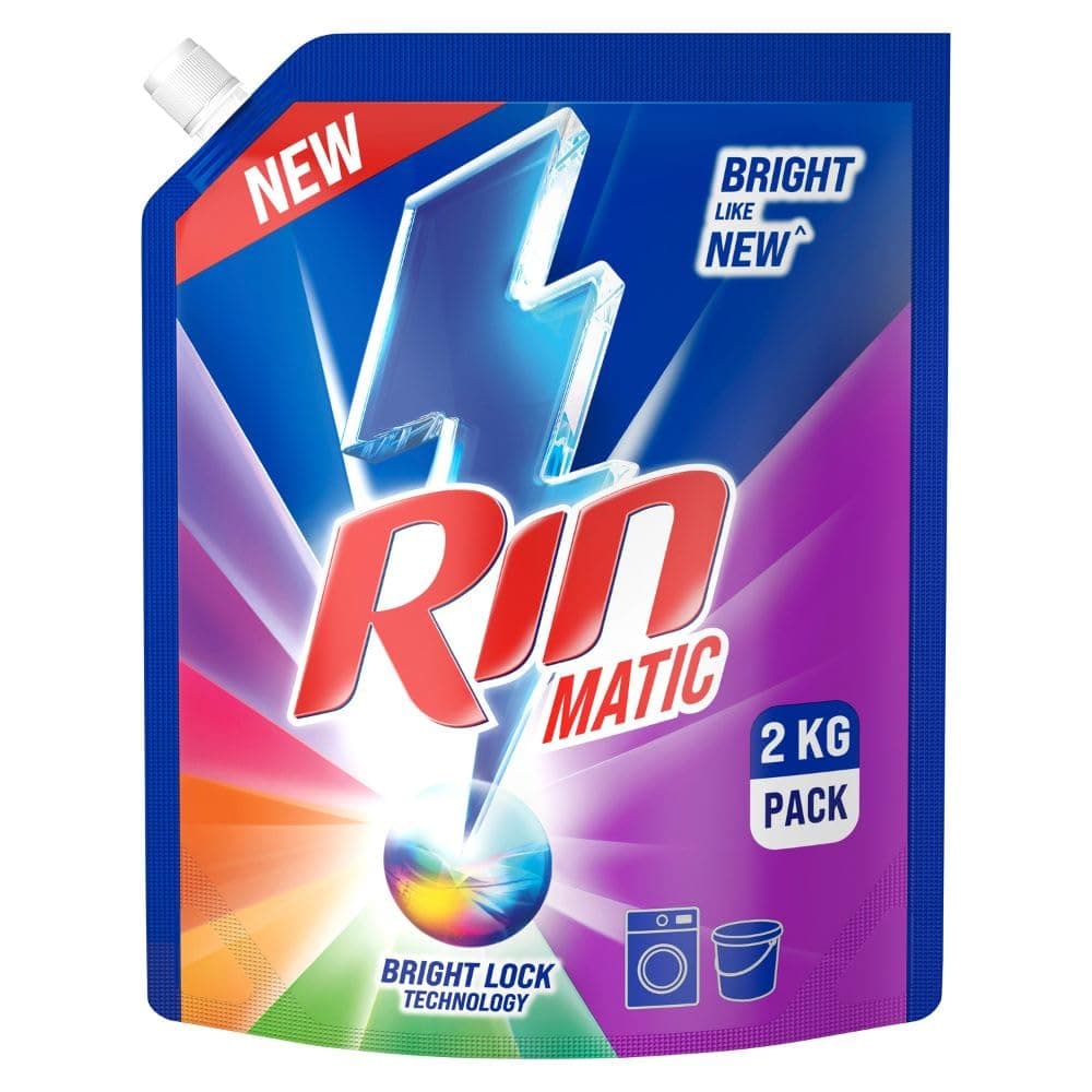 RIN Matic Liquid Detergent, 2Kg, for Dazzling Brightness, with Bright Lock Technology, Long-Lasting Fragrance, for Front Load Washing Machines