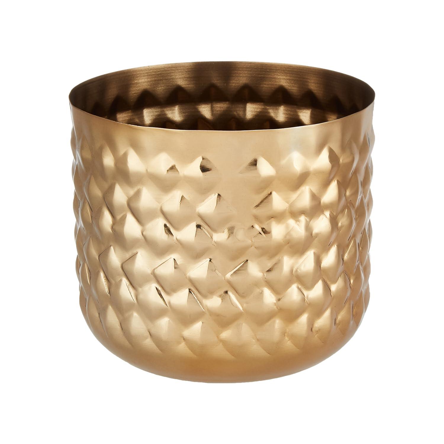 amazon basics Metal Indoor Planter| Pineapple Textured | for Drawing Room/Balcony/Office Décor | Gold