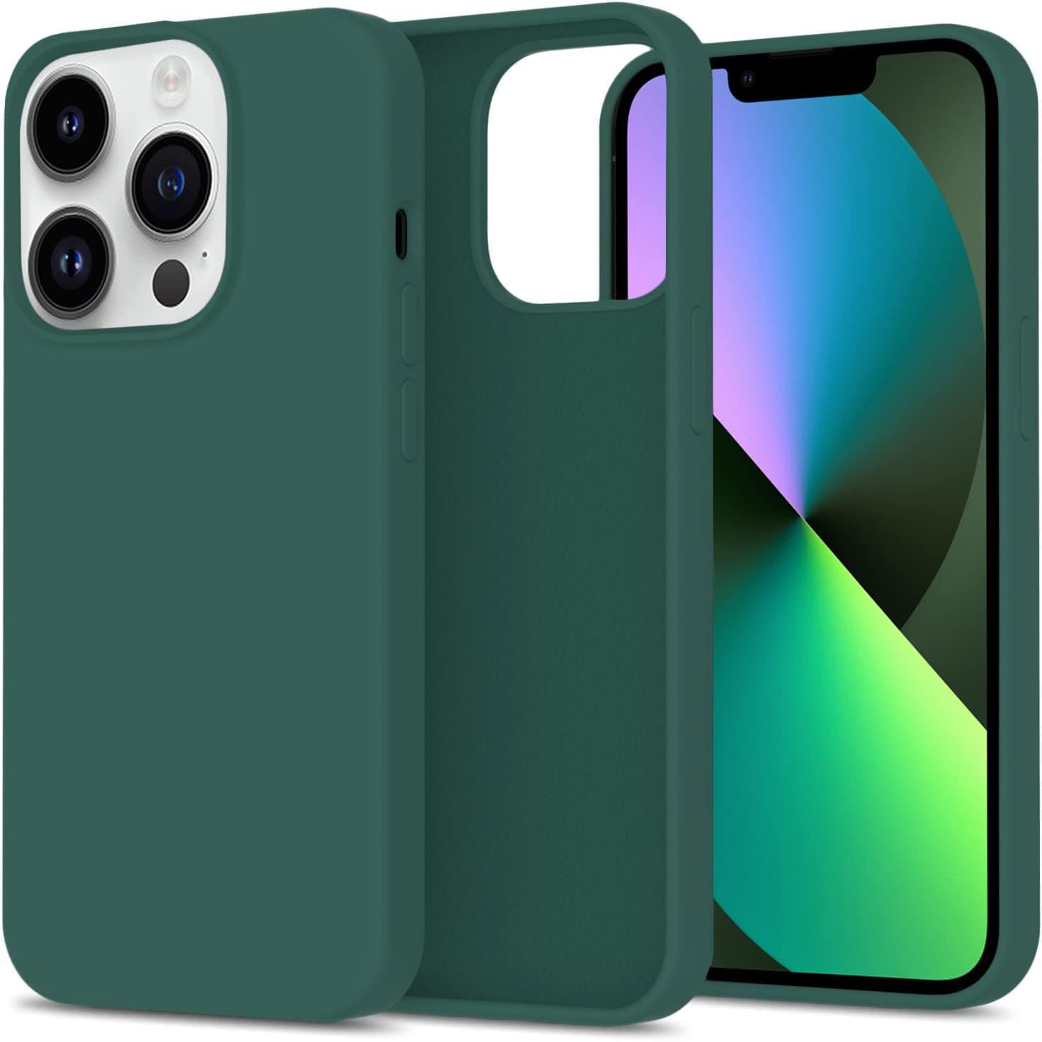 DIZORO® Microfiber Candy Case Compatible for iPhone 14 PRO, Shockproof Slim Back Cover Liquid Silicone Case (Forest Green)