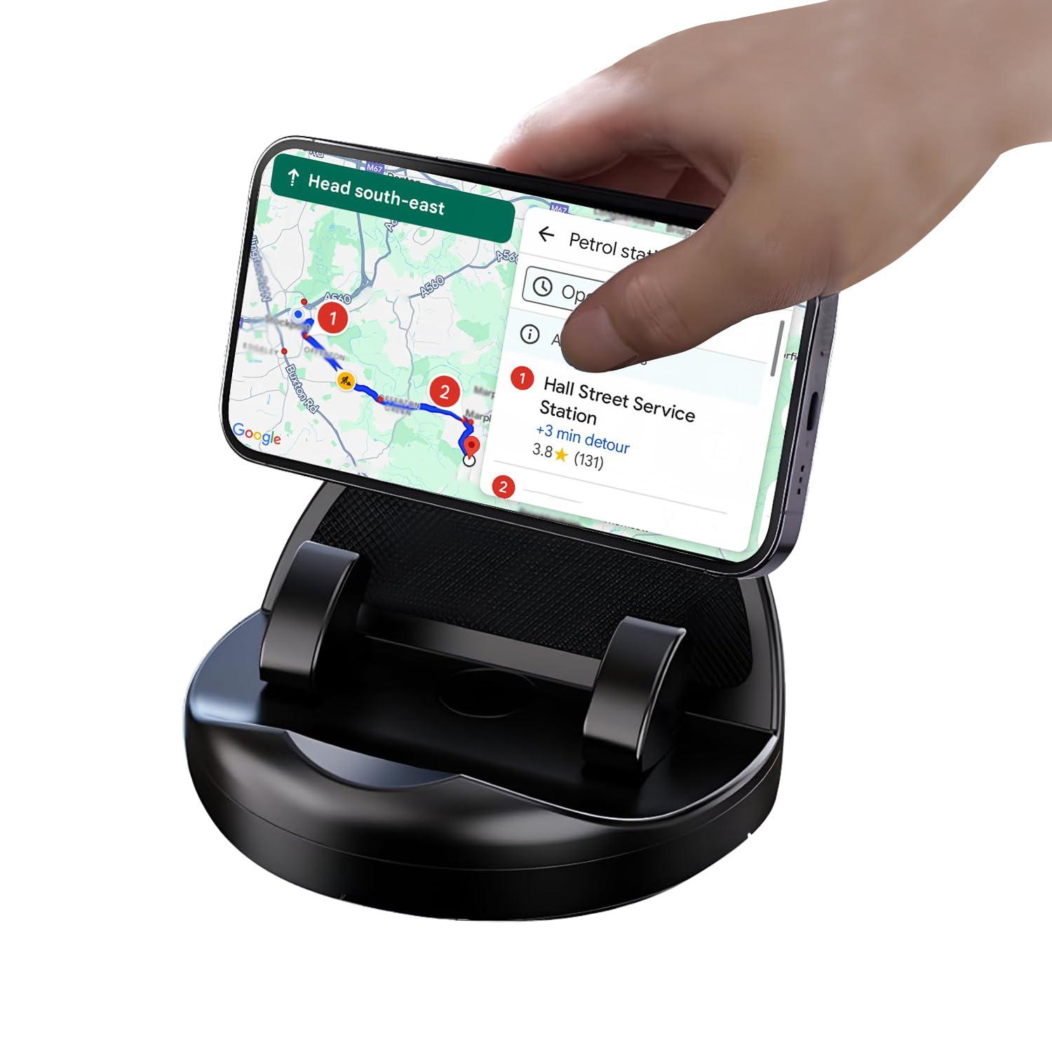 Humble Universal 360° Rotatable Dashboard Phone Holder with Parking Sign Numbers Sticker – Anti-Slip Silicone Mount for Car, Office & Home – Adjustable Stand for Portrait & Landscape Viewing (Black)