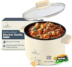 Goodscity Multipurpose Electric Kettle with Ceramic Coating 1.2L| Multi Cooker Kettle Boil, Steam, Fry, Saute|Multi Cook for Water, Egg, Tea,Soup,Coffee,Babyfood| Hostel,Travelling| 600W|1Year Waranty