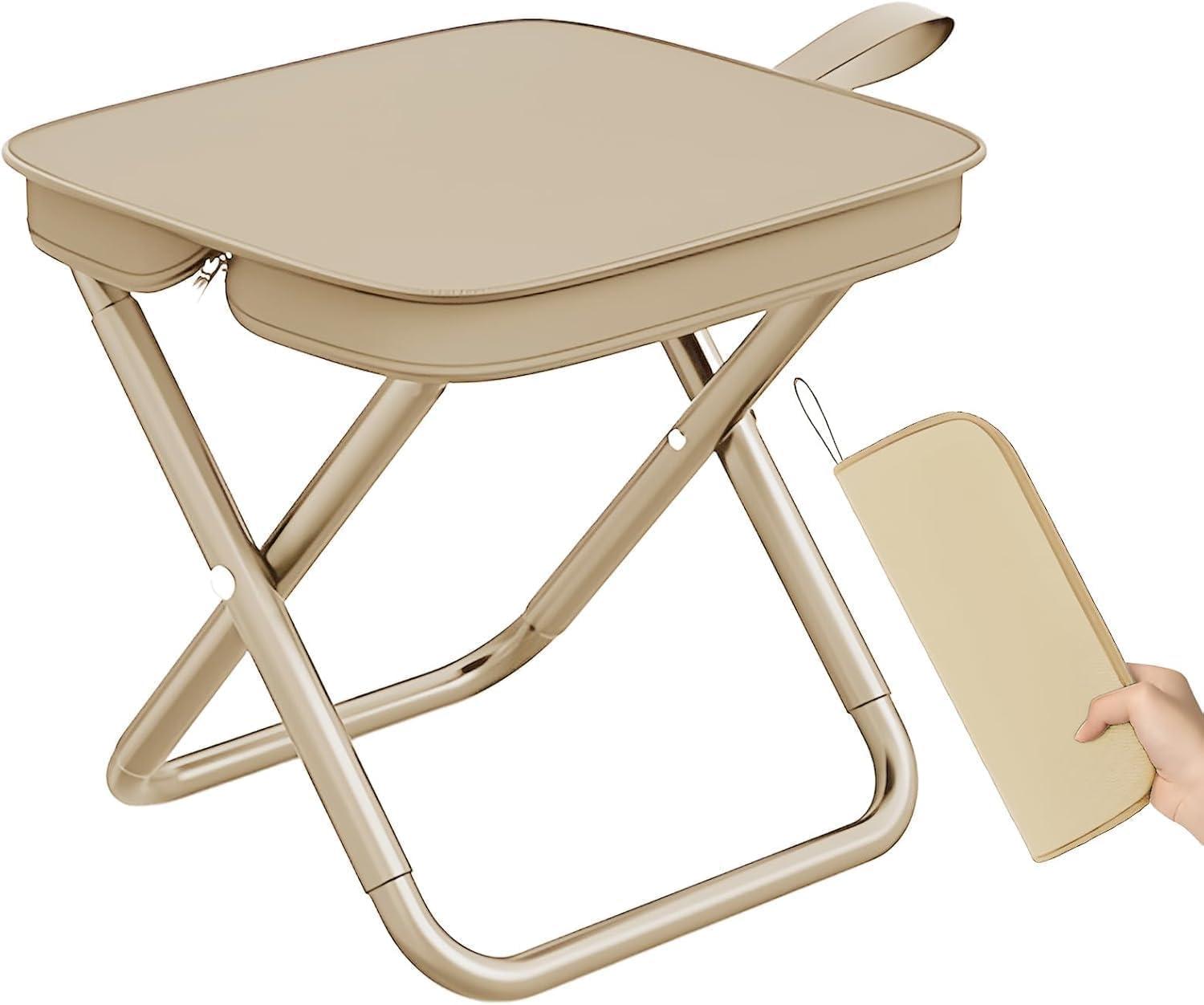 KUOPIO Folding Stool Portable Mini Outdoor Seat with Carry Bag - Lightweight Foldable Metal Frame Stool with Fabric Top, Compact Travel Chair for Camping, Fishing, Hiking and Home Use
