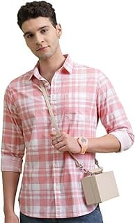 Highlander Men's Cotton Slim Fit Checks Shirt | Full Sleeves | Regular Collar | Casual Shirts for Men