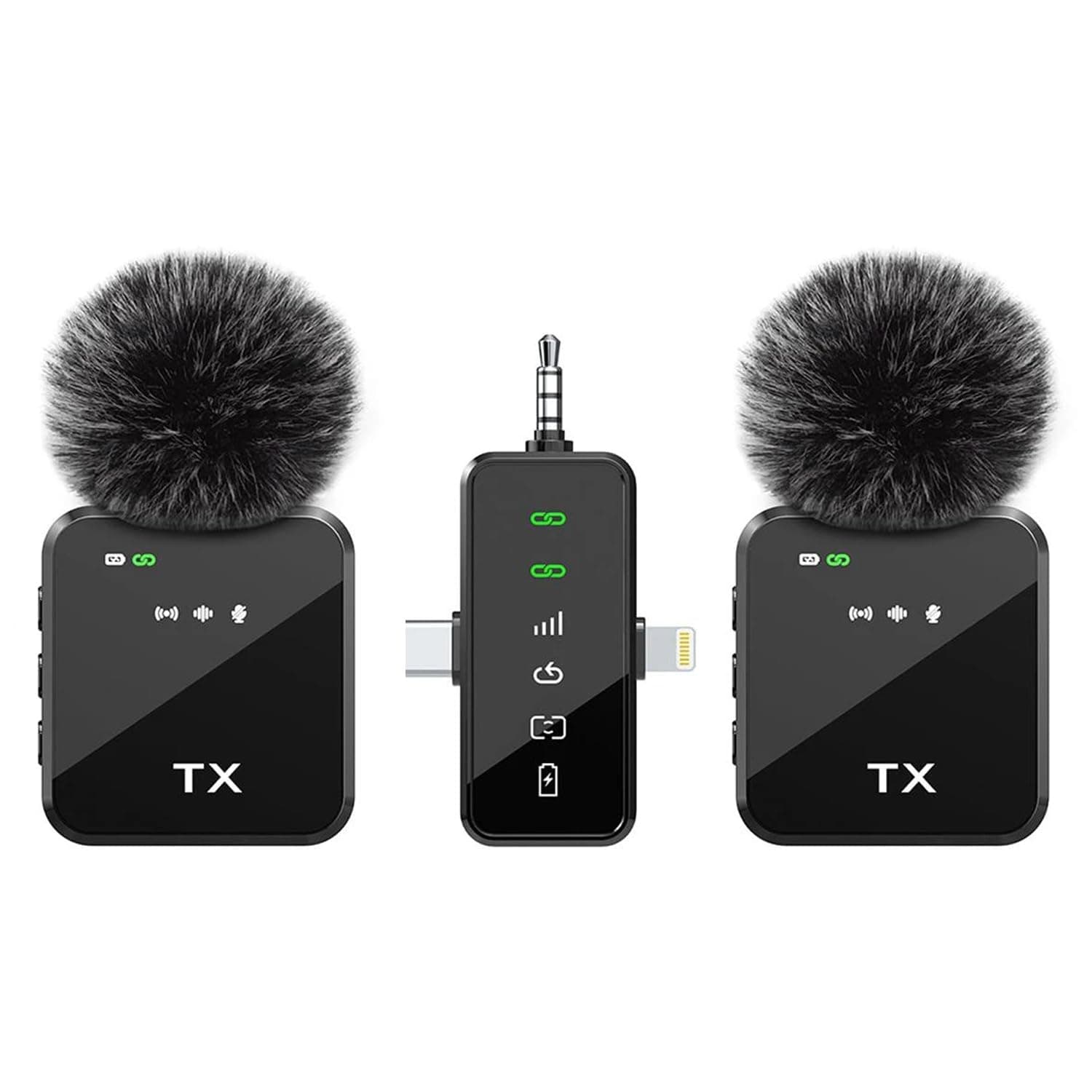 CHAMPKIA 3-in-1 Universal Wireless Microphone with 18H Battery Life for All Smartphones and Cameras | Dual Mic Set with Receiver & LED Display for Record Interview, Vlogs, YouTube, Instagram (F11)