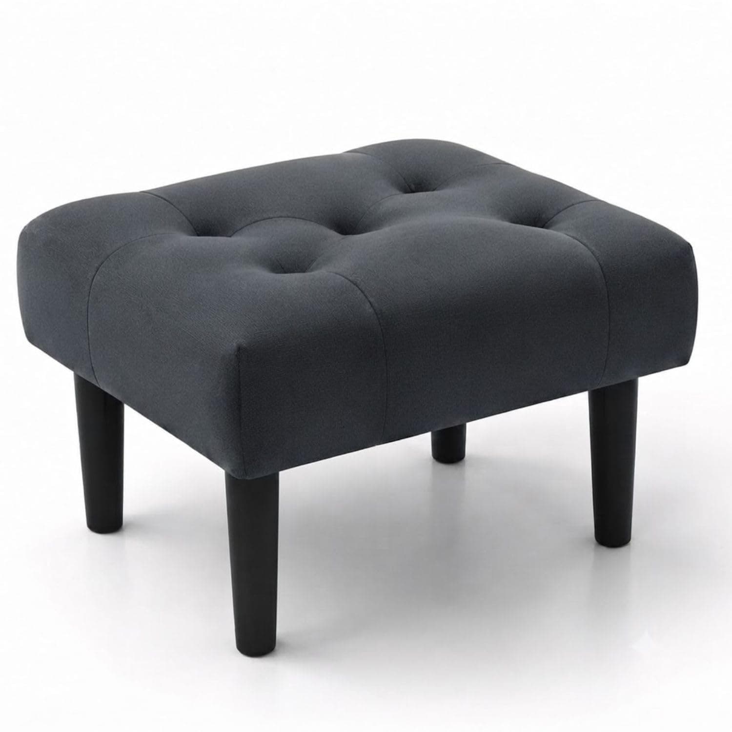 Crafix Upholstered Foot Rest Ottoman Stool with Wooden Legs, Tufted Footstool for Living Room, Bedroom, Makeup Vanity, Entryway, Comfortable Footrest Bench, Modern Accent Ottoman (Grey)