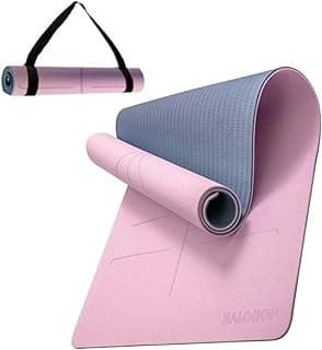 Halohop Yoga Mat for Woman True Alignment Yoga Mats TPE Material 6mm Extra Thick Anti-Slip Exercise Mat Perfect Grip Alignment Lines Durability Cushioned Pink