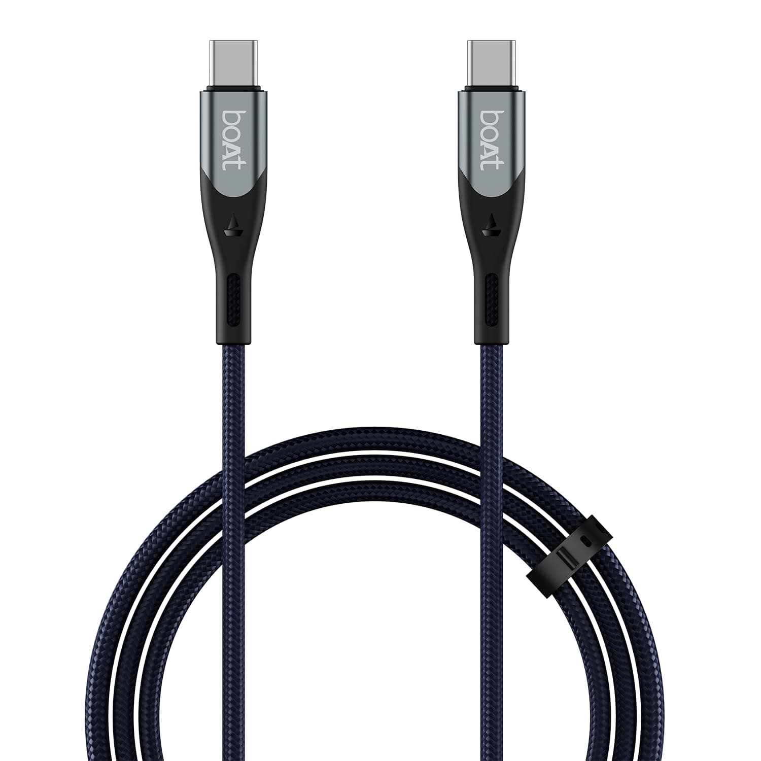 boAt Type C to C 65W Fast Charging Cable with 480 Mbps Data Transfer, Tangle-Free Cable in Premium Nylon Braided Design (Electric Blue)