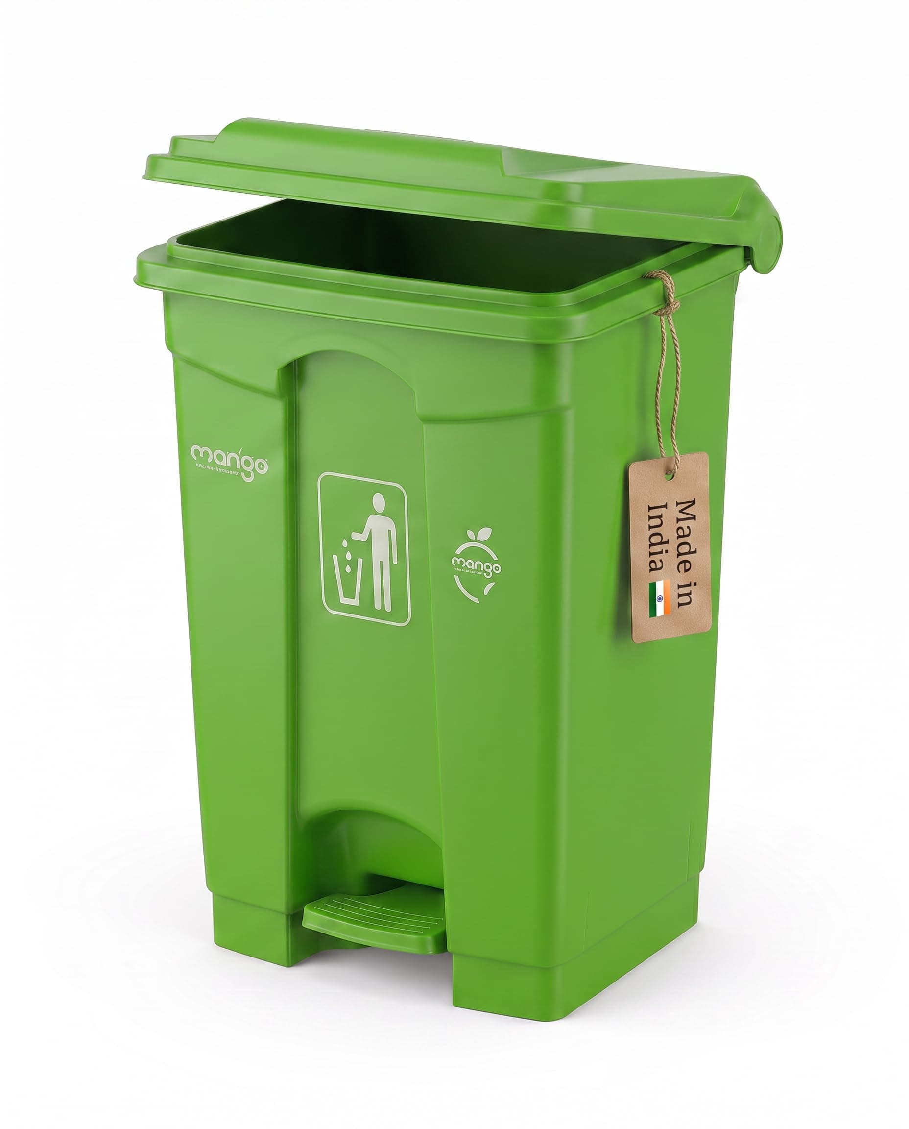 MPL MANGO pedal dustbin with lid, heavy duty plastic garbage bin, hands-free step-on waste bin for kitchen, office, home, hotel, bathroom & outdoor use (Citrus Green, 65 Liters)