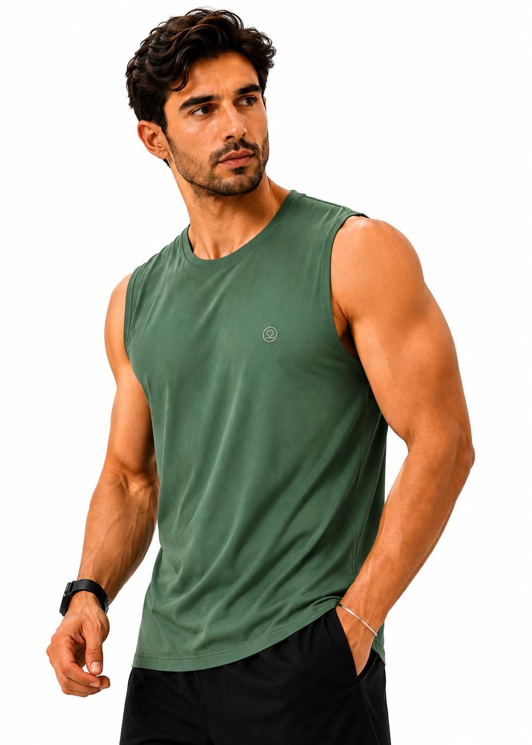 CHKOKKO Tank Tops Sleeveless T-Shirt for Men Gym Wear Vest Solid Stylish Round Neck Running Sando for Sports Workout Fitness & Casual or Beach Wear DarkGreen M