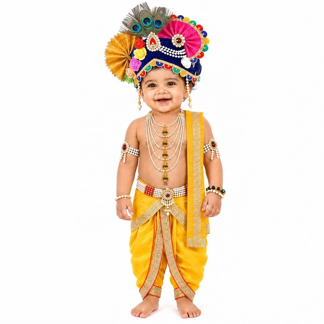 Raj Costume Shri Krishna Dress for Kids, Bal Krishna Costume for Baby Boy and Girl, Janmashtami Fancy Dress Costume, Krishna Dress for Kids