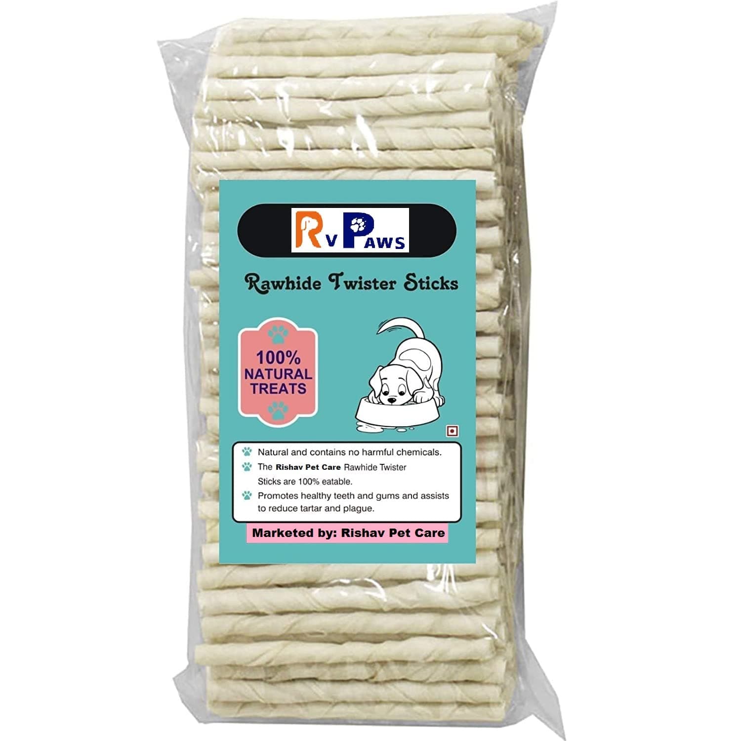 RvPaws Natural Twisted Rawhide Chew Sticks for Dogs, Calcium Chew Sticks, White Twisted Dog Treat, Good for All Dog Breeds, Fresh & Natural, 1000 Gm