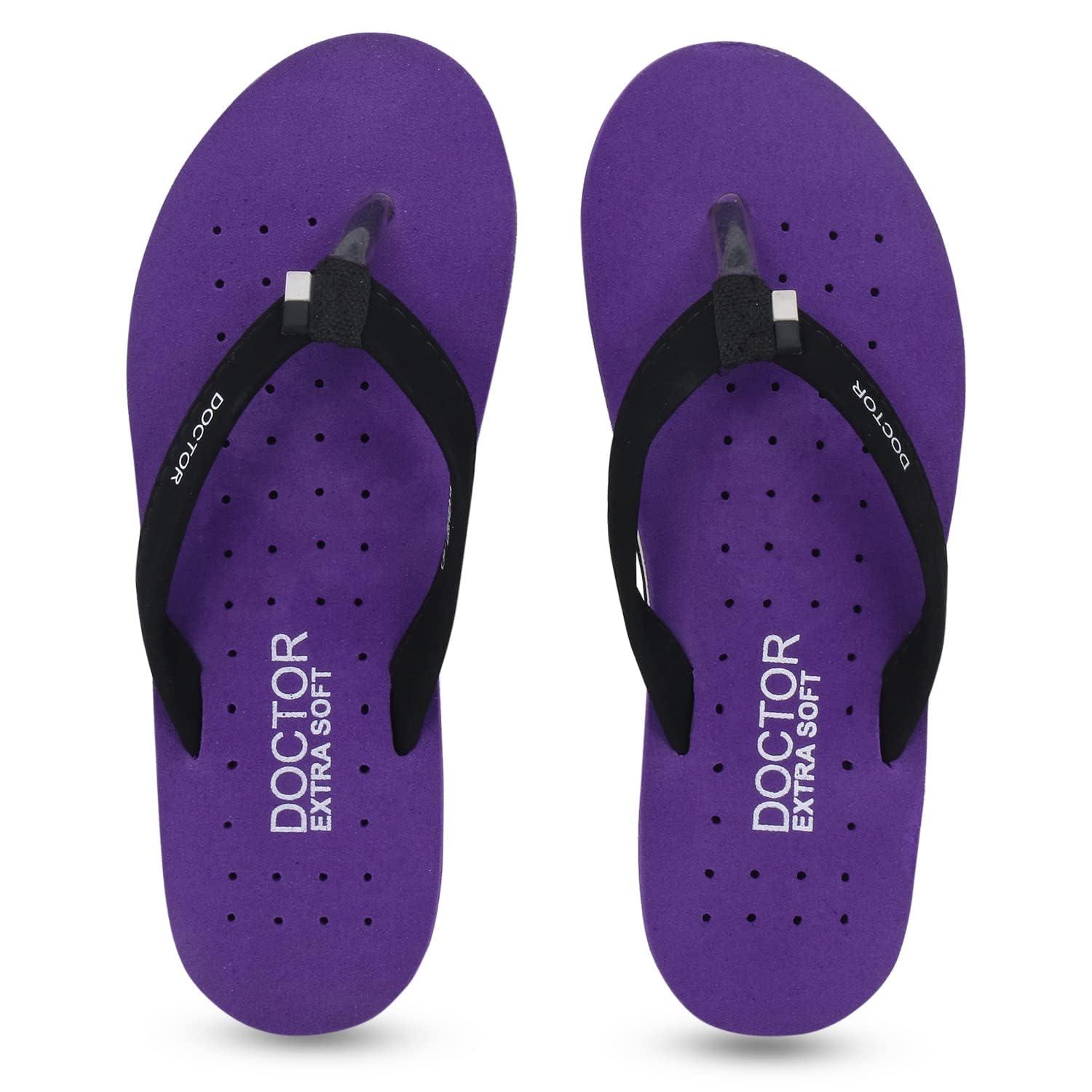 DOCTOR EXTRA SOFT House Slipper for Women's Care Dr Orthopaedic Super Comfort Fitting Flat Cushion Chappal Flip-Flop for Ladies and Girl’s D-19-PURPLE-4 UK