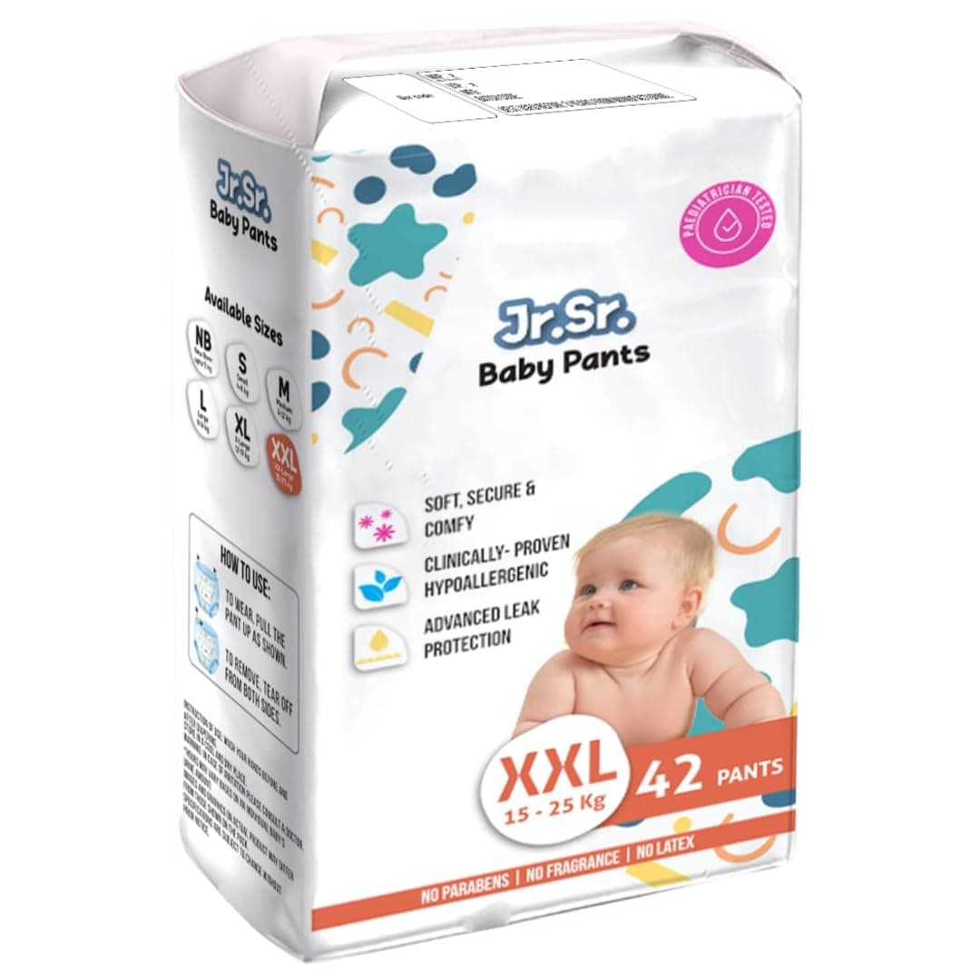 Jr. Sr. Baby Diaper Pants | XXL Size (15-25 kg), 42 Count | Pack of 1 | Upto 12 hr Absorption with Advanced Leak Protection | Safe For Babies Skin | Soft, Secure & Comfy