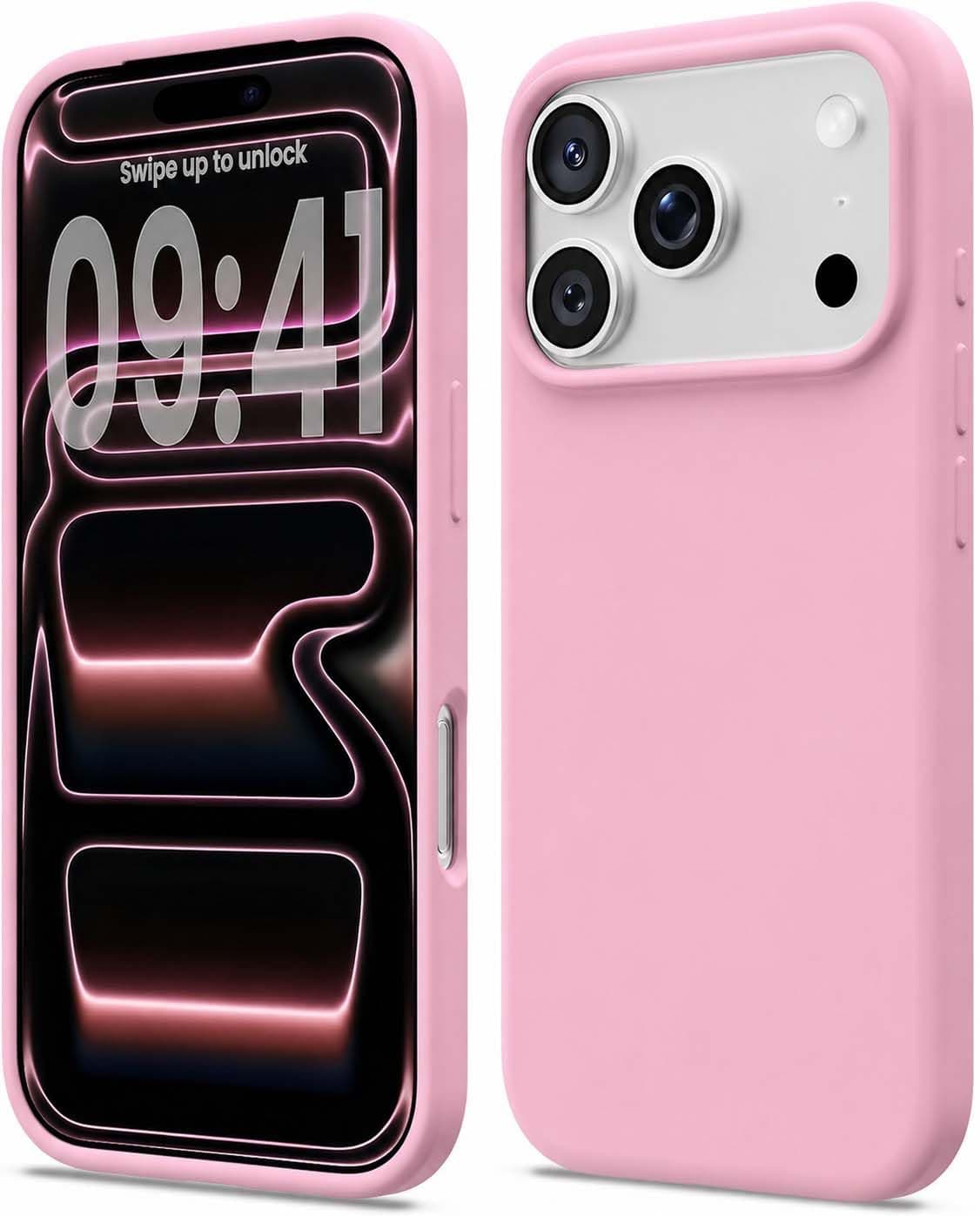 DIZORO Compatible with iPhone 17 Pro Case (2025), Liquid Silicone 3 Layers Full Covered Soft Gel Rubber Shockproof Protective Cover with Anti-Scratch Microfiber Lining - Baby Pink